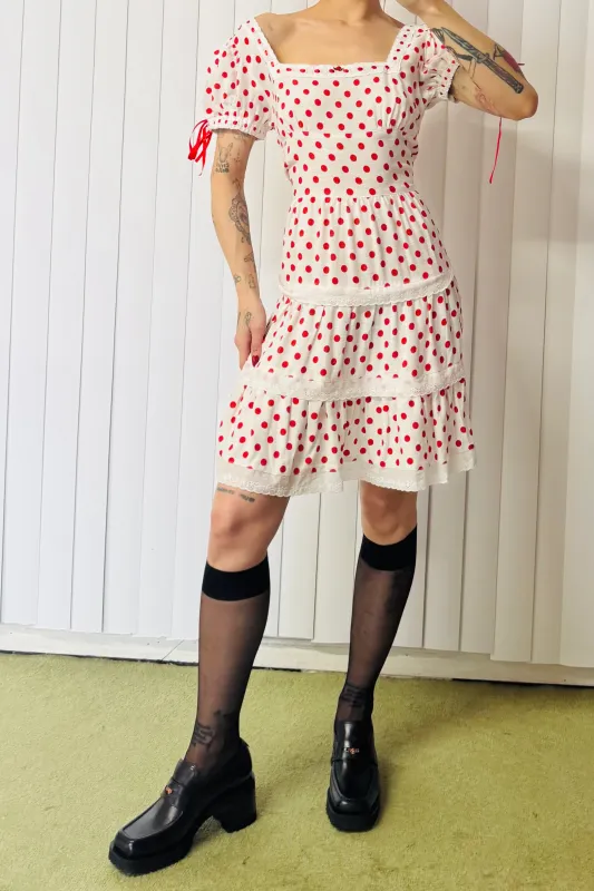 SAMPLE #820 - S Red Polka Dot Dress made by Fashion Brand Company