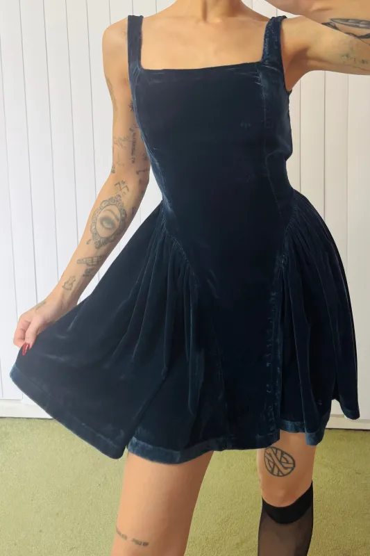 SAMPLE #806 - S Blue Velvet Mini Dress made by Fashion Brand Company