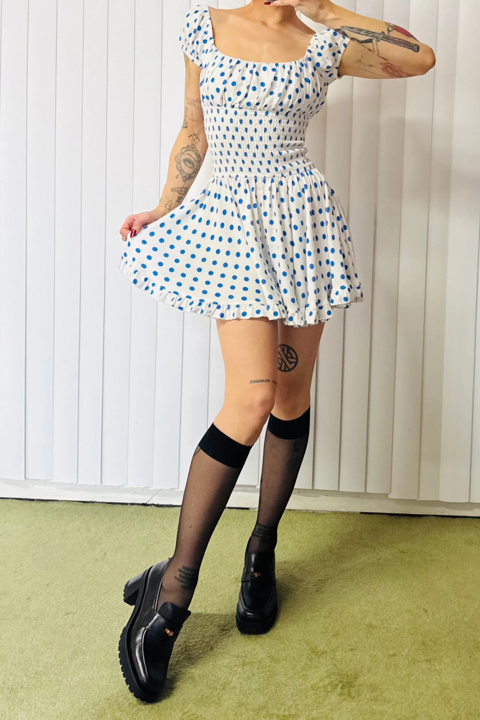 SAMPLE #829 - S Blue Polka Dot Dress sold by Fashion Brand Company