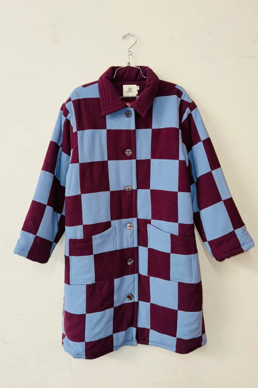 #14 M/L Scrap Chessboard Quilted Coat Purple/Blue made by Fashion Brand Company
