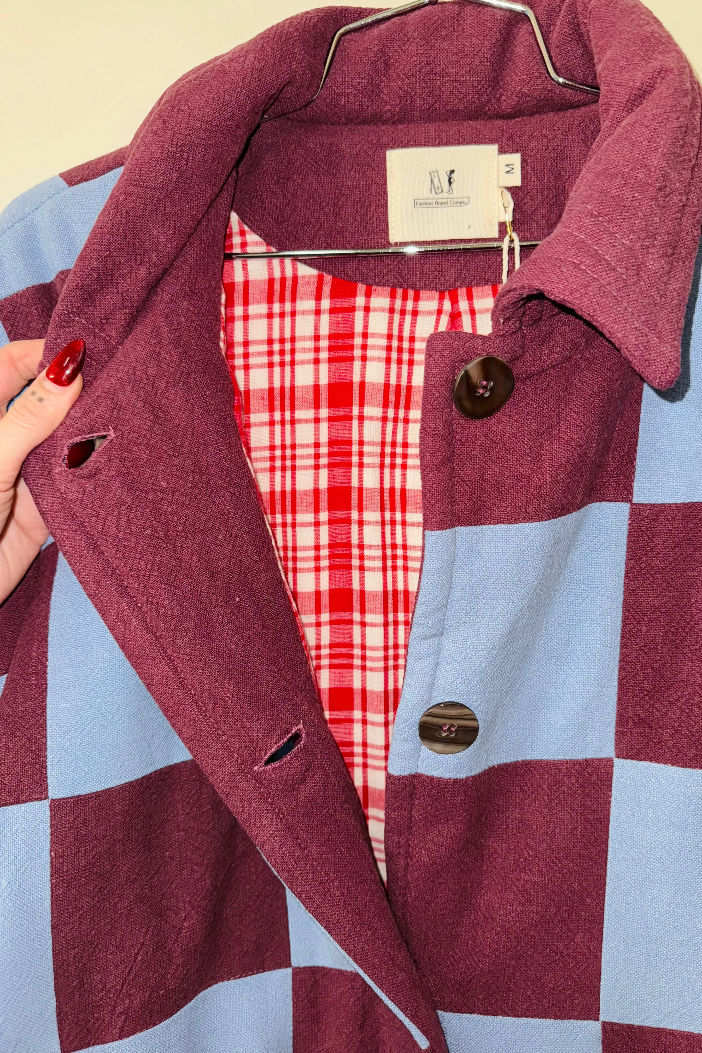 #14 M/L Scrap Chessboard Quilted Coat Purple/Blue sold by Fashion Brand Company product image thumbnail 2