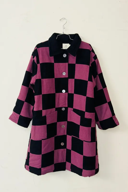 #15 M/L Scrap Chessboard Quilted Coat Purple/Black made by Fashion Brand Company