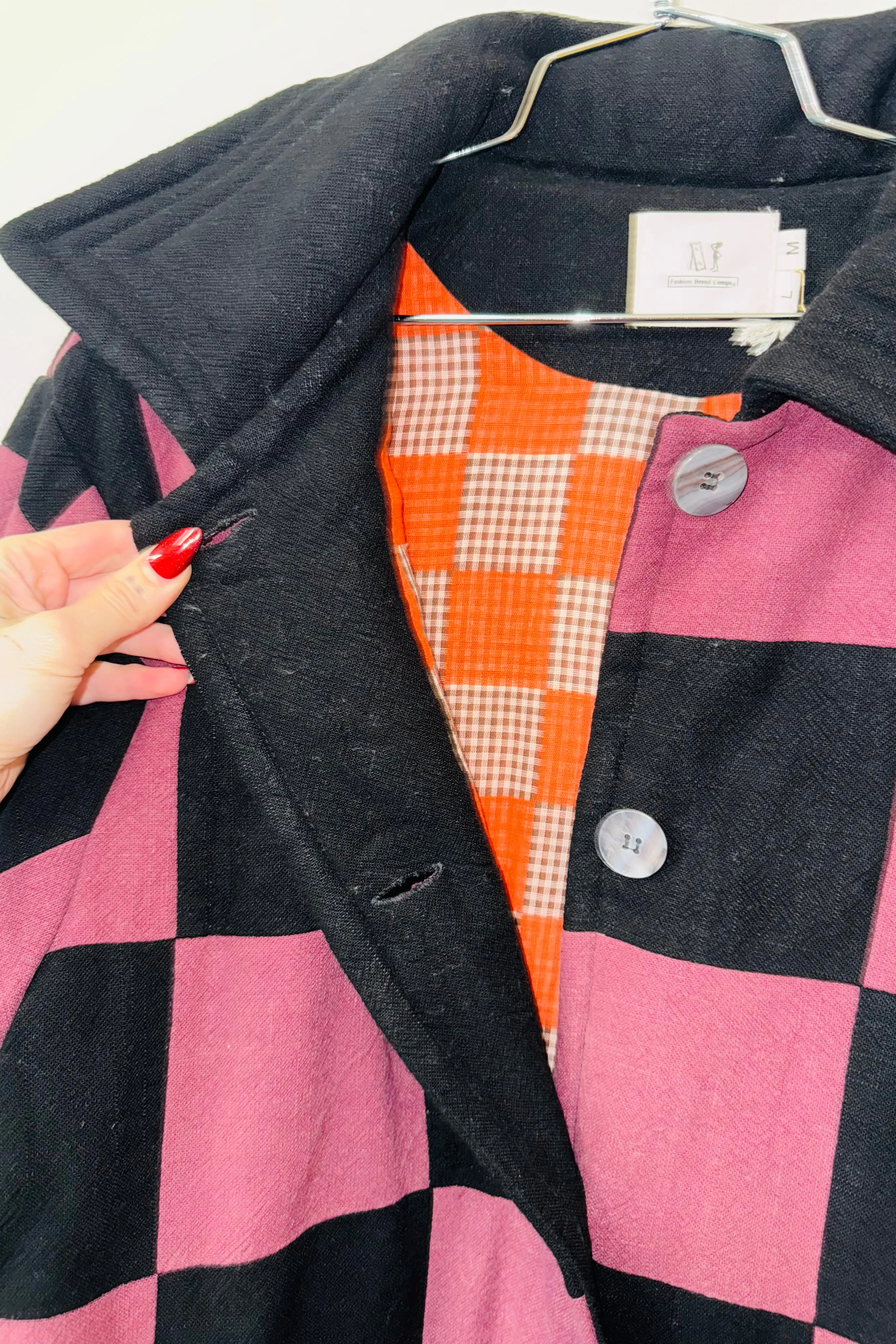 #15 M/L Scrap Chessboard Quilted Coat Purple/Black sold by Fashion Brand Company product image thumbnail 2