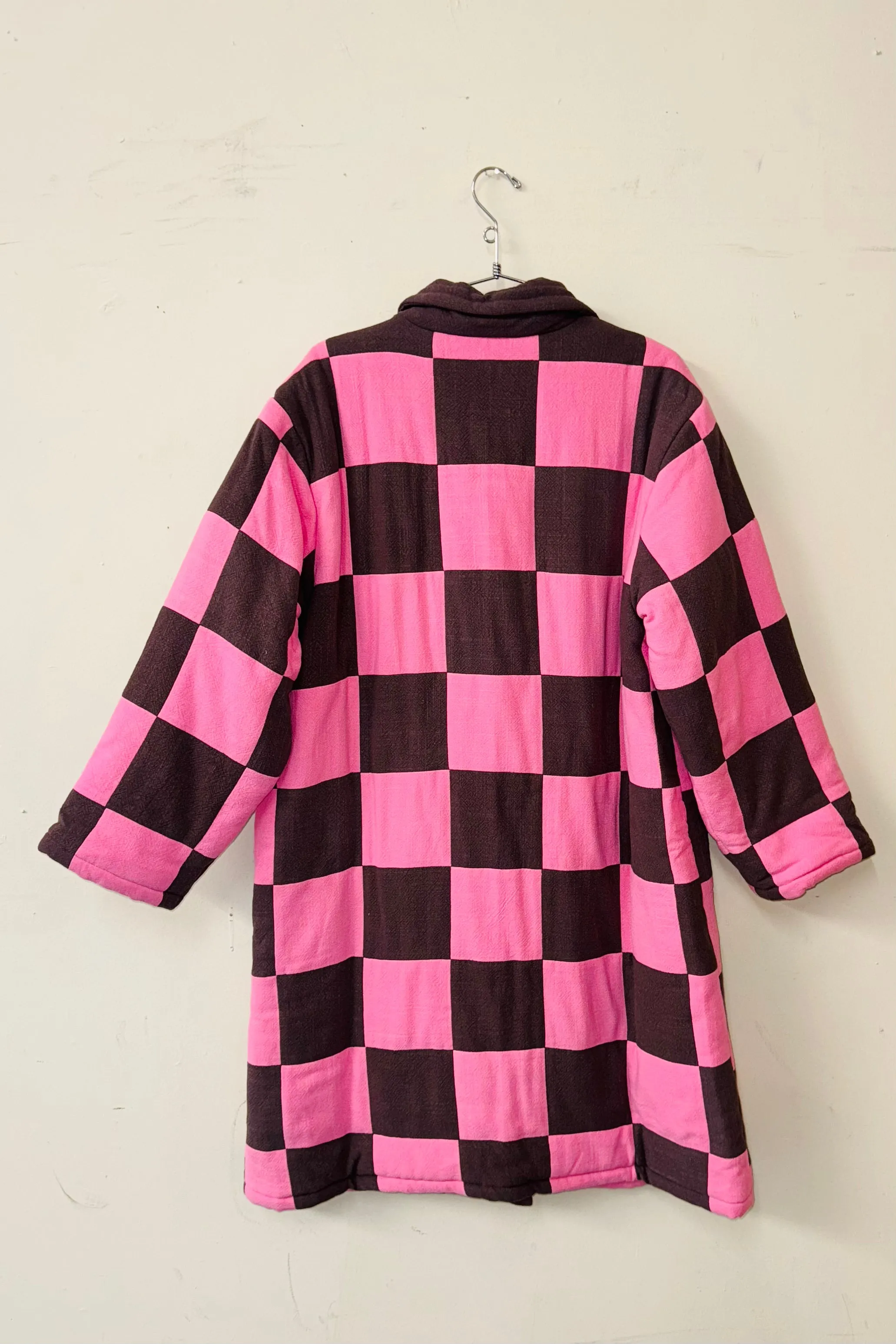 #16 M/L Scrap Chessboard Quilted Coat Pink/Brown sold by Fashion Brand Company product image thumbnail 3