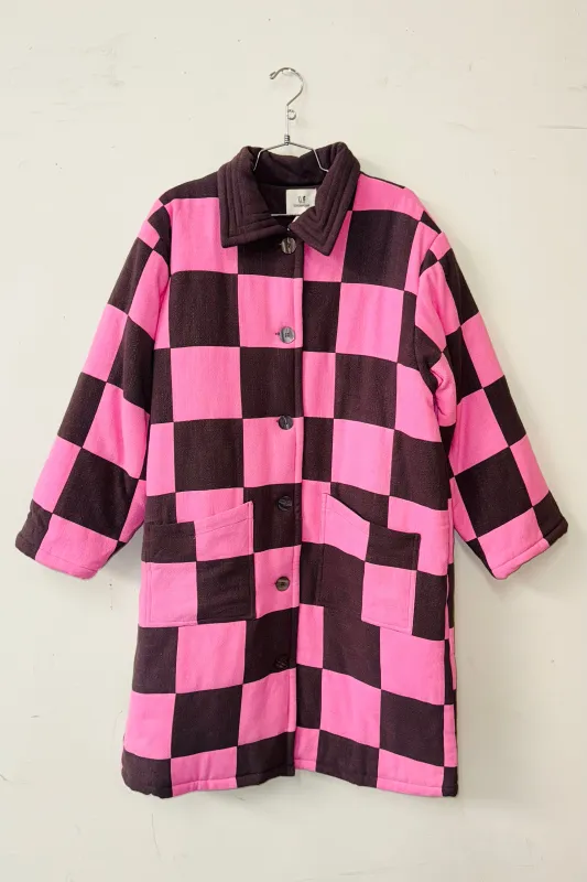 #16 M/L Scrap Chessboard Quilted Coat Pink/Brown made by Fashion Brand Company