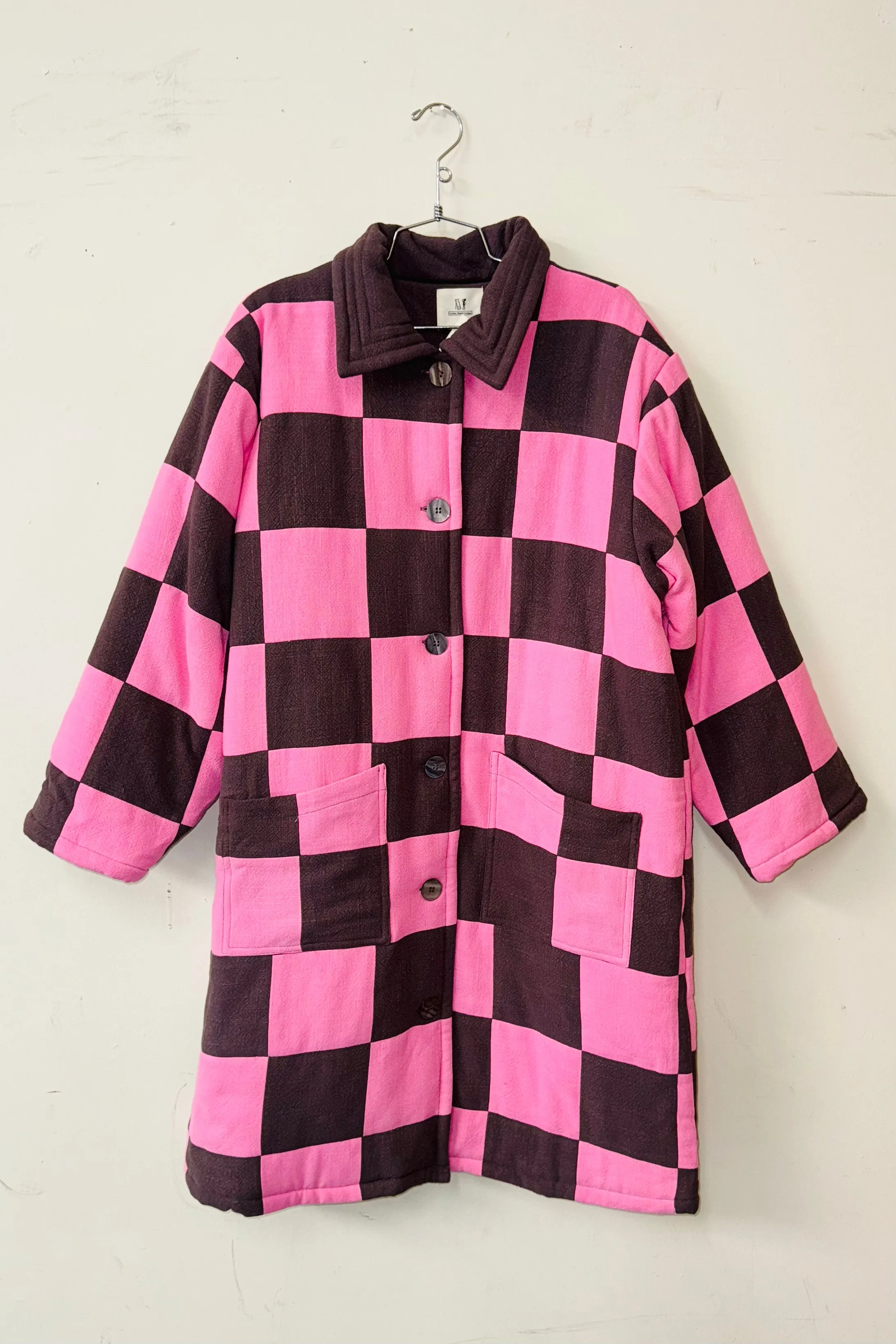 #16 M/L Scrap Chessboard Quilted Coat Pink/Brown sold by Fashion Brand Company