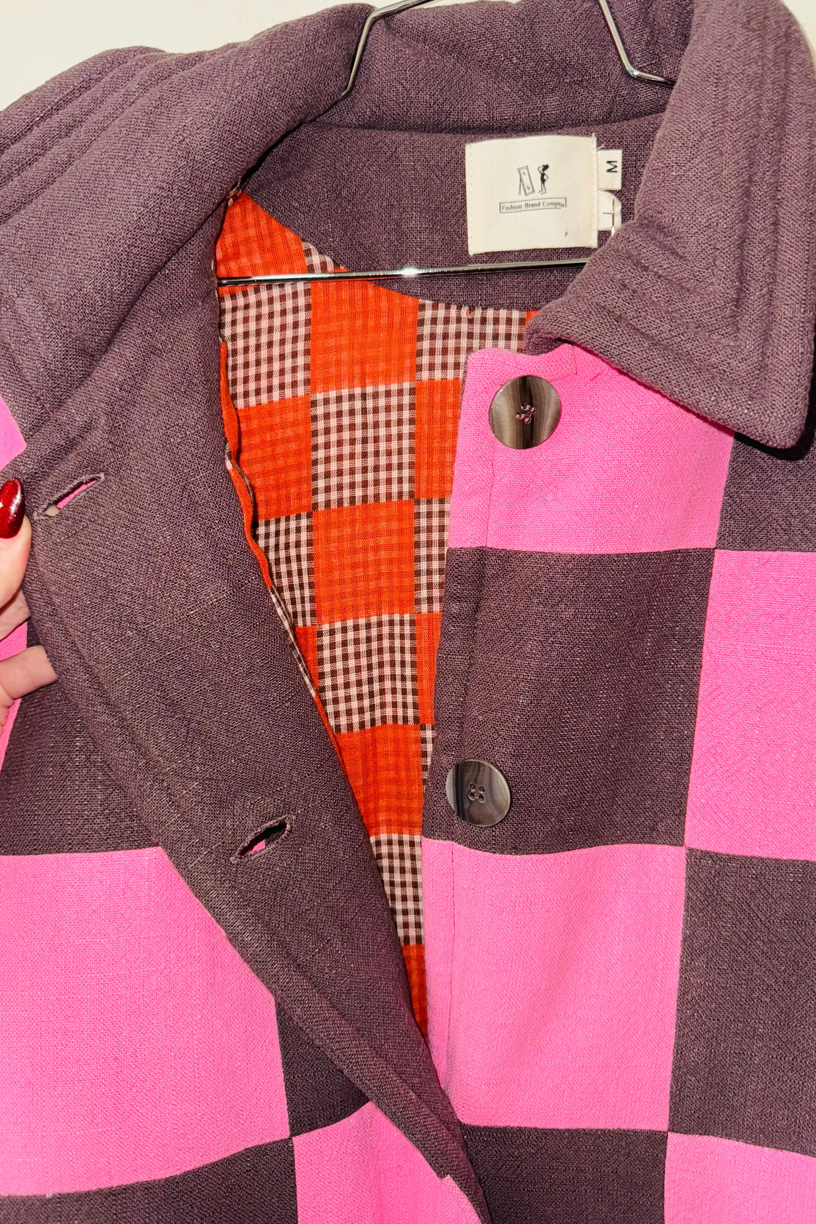 #16 M/L Scrap Chessboard Quilted Coat Pink/Brown sold by Fashion Brand Company product image thumbnail 2