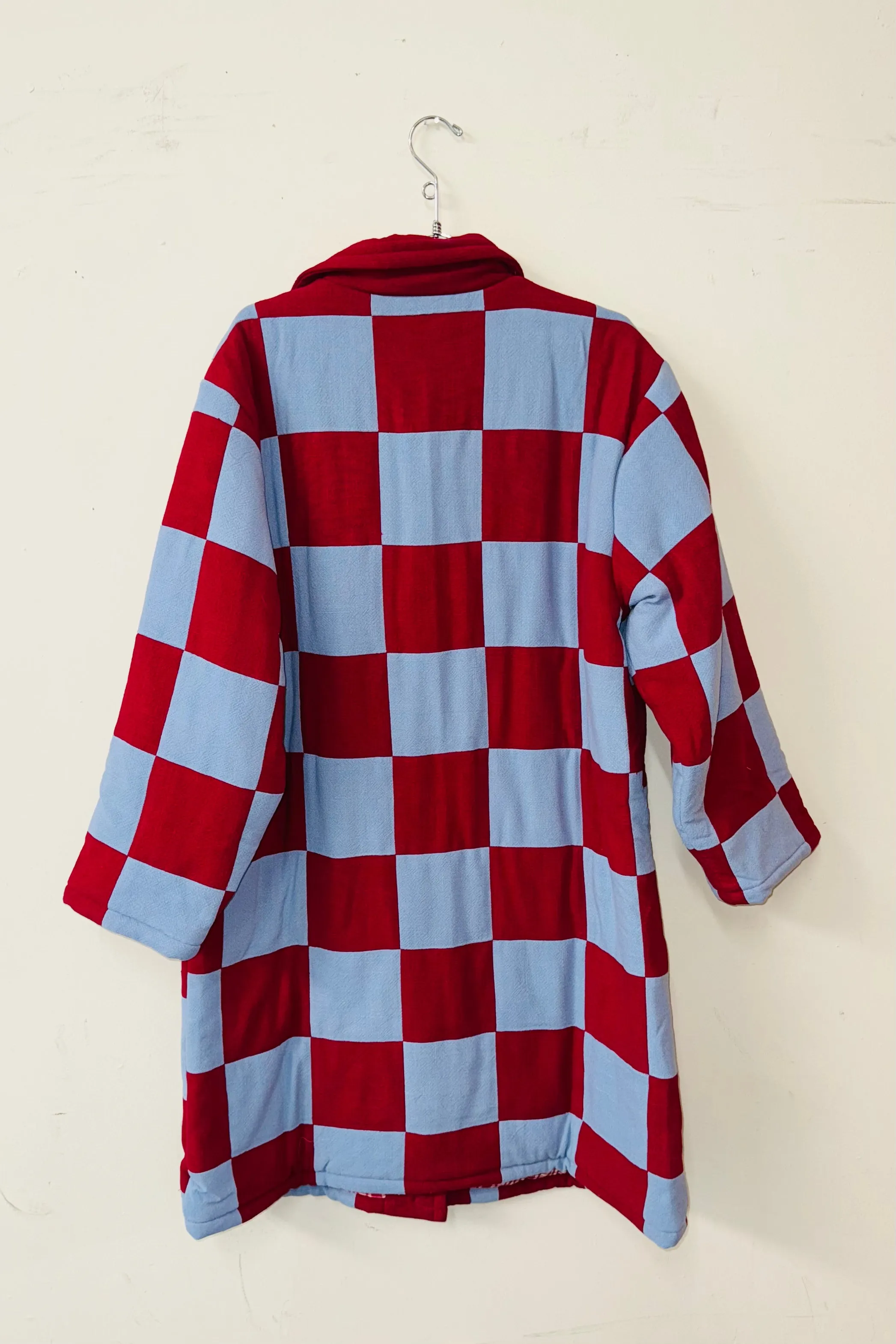 #19 M/L Scrap Chessboard Quilted Coat Burgundy/Blue sold by Fashion Brand Company product image thumbnail 3