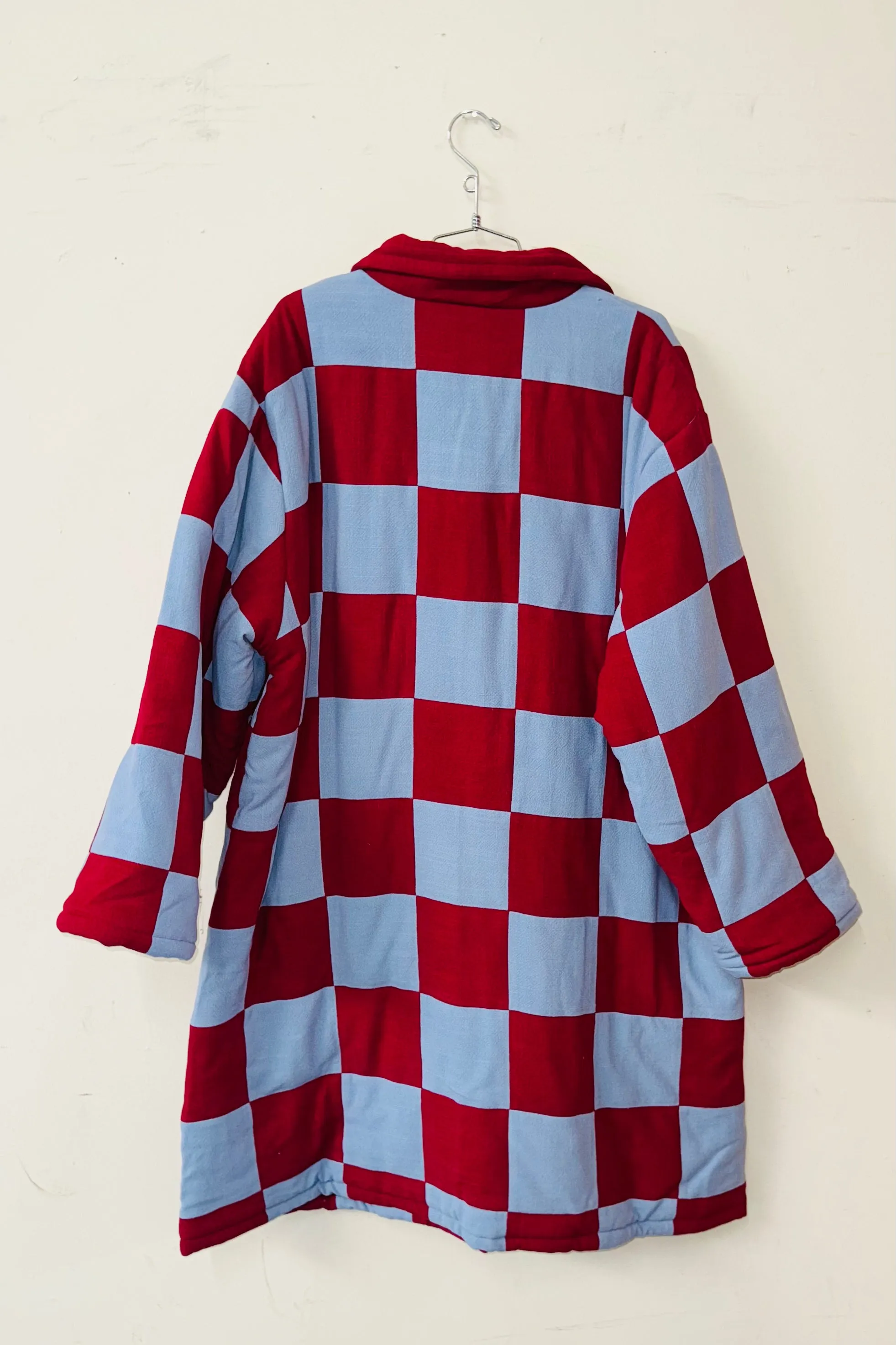 #22 XL/1X Scrap Chessboard Quilted Coat Burgundy/Blue sold by Fashion Brand Company product image thumbnail 3