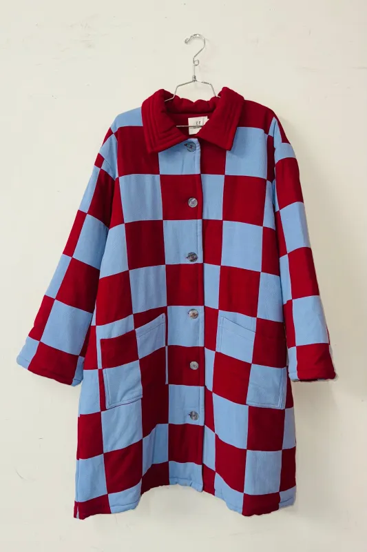 #22 XL/1X  Scrap Chessboard Quilted Coat Burgundy/Blue made by Fashion Brand Company