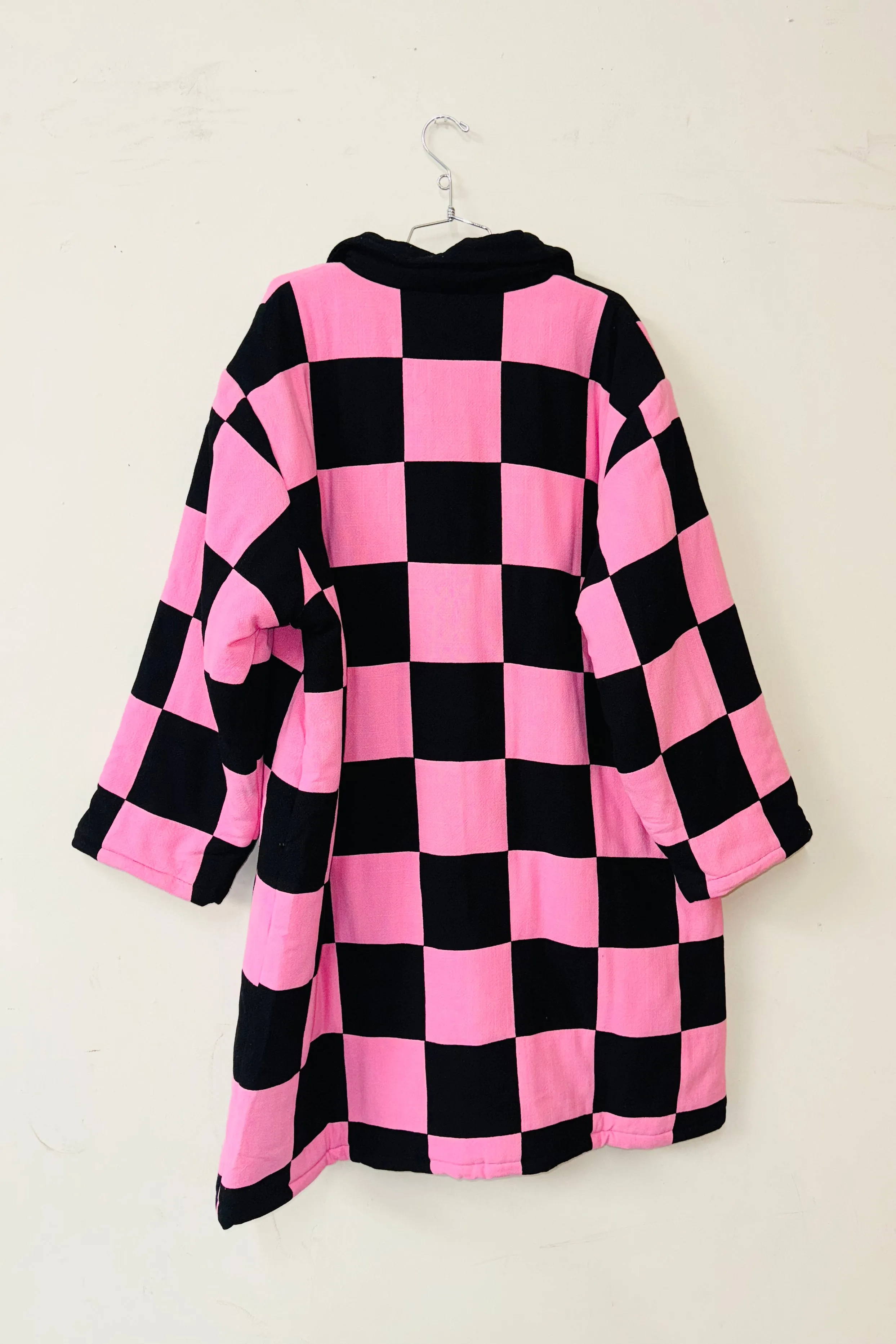 #24 XL/1X Scrap Chessboard Quilted Coat Pink/Black sold by Fashion Brand Company product image thumbnail 3