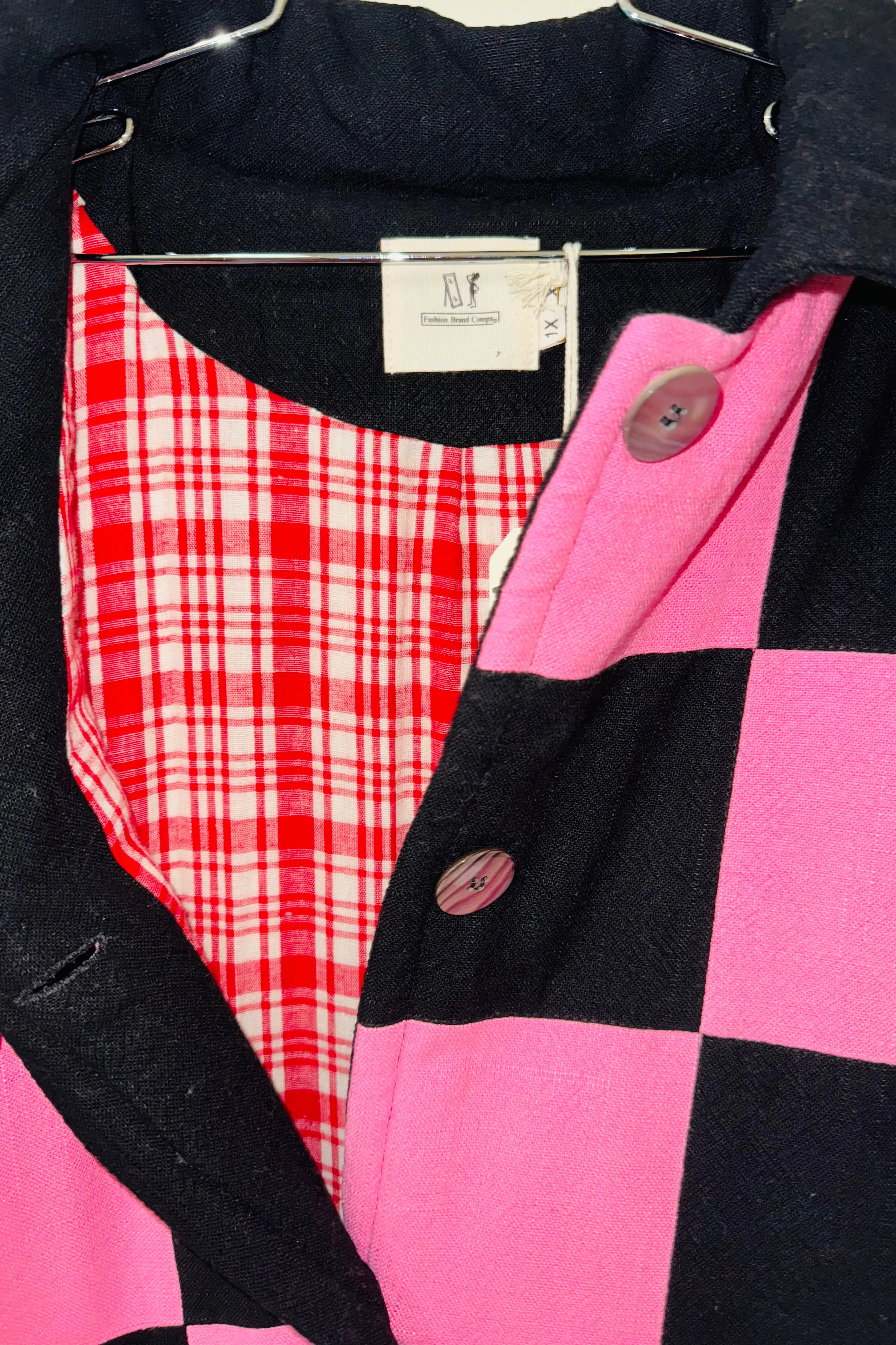 #24 XL/1X Scrap Chessboard Quilted Coat Pink/Black sold by Fashion Brand Company product image thumbnail 2
