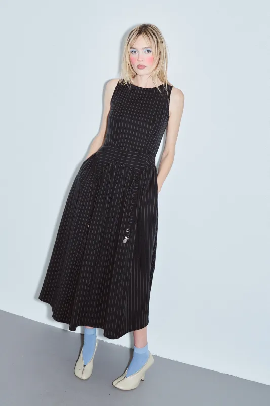 Garter Dress Tencel Stripe Black made by Fashion Brand Company