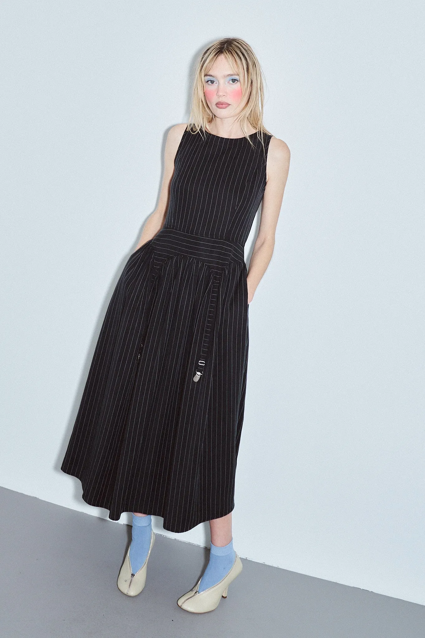 Garter Dress Tencel Stripe Black sold by Fashion Brand Company