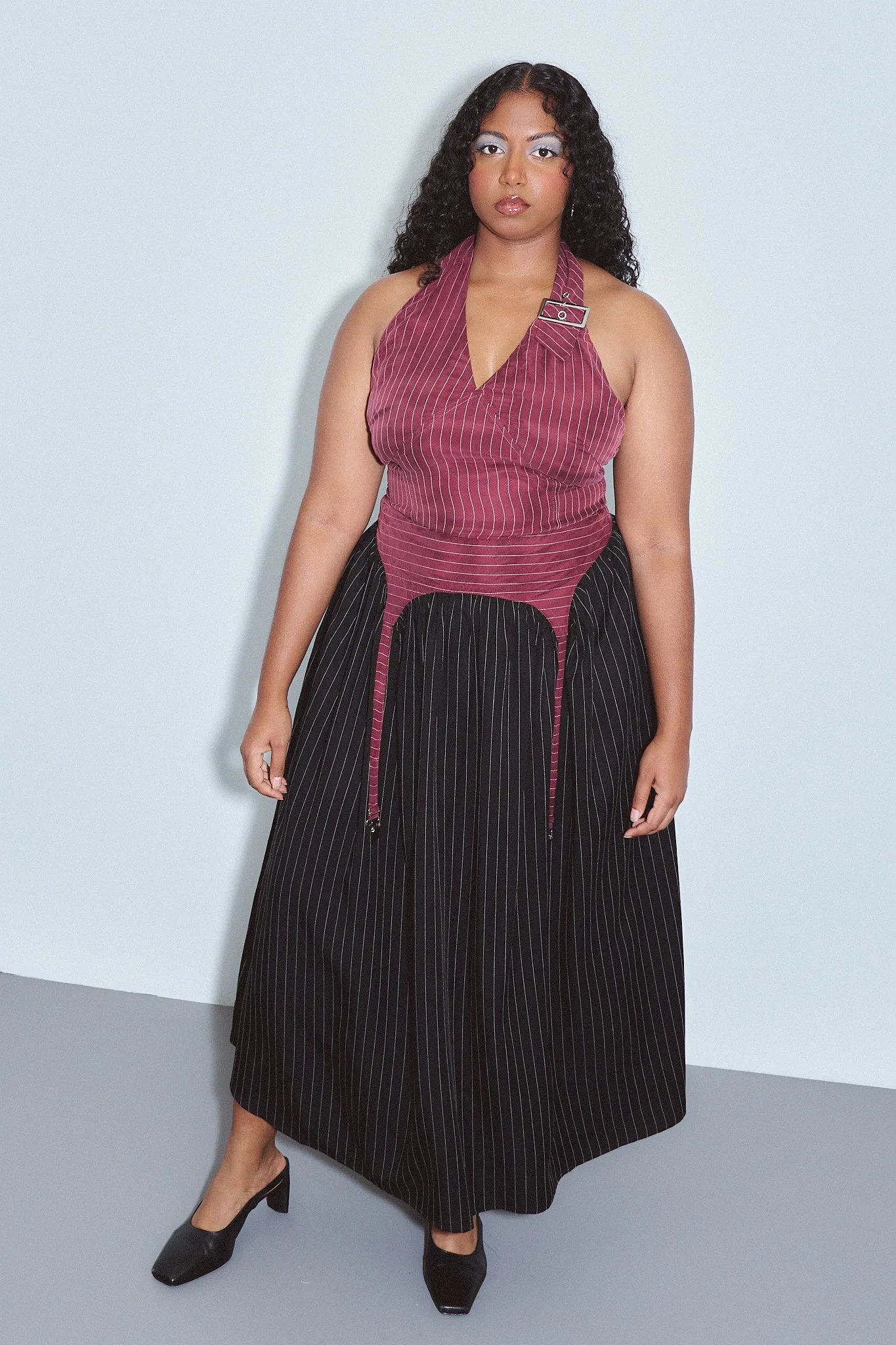 Garter Skirt Tencel Stripe Maroon/Black sold by Fashion Brand Company