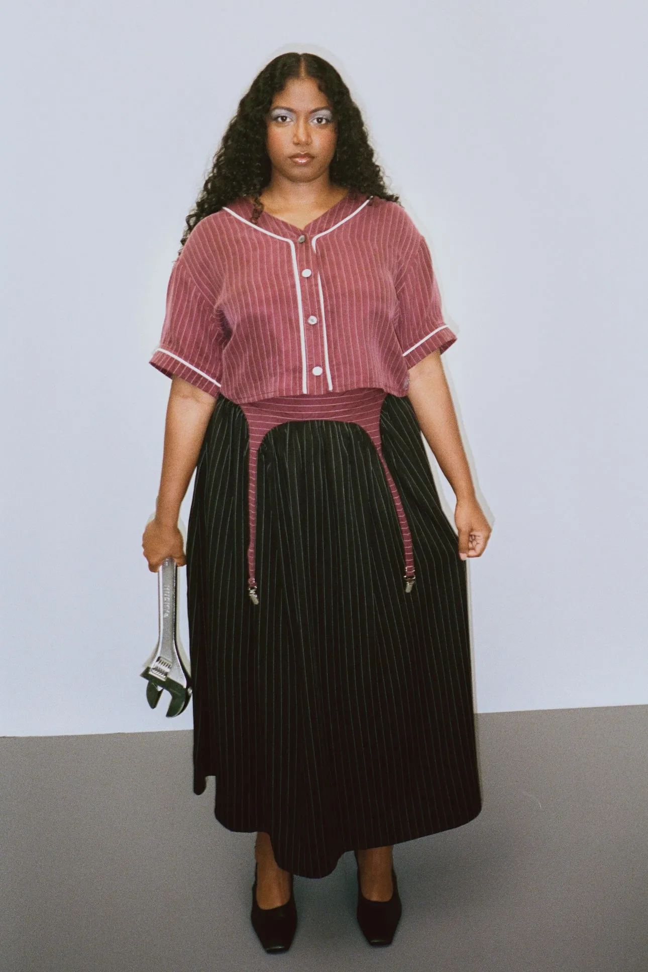 Baseball Crop Top Tencel Stripe Maroon sold by Fashion Brand Company product image thumbnail 5
