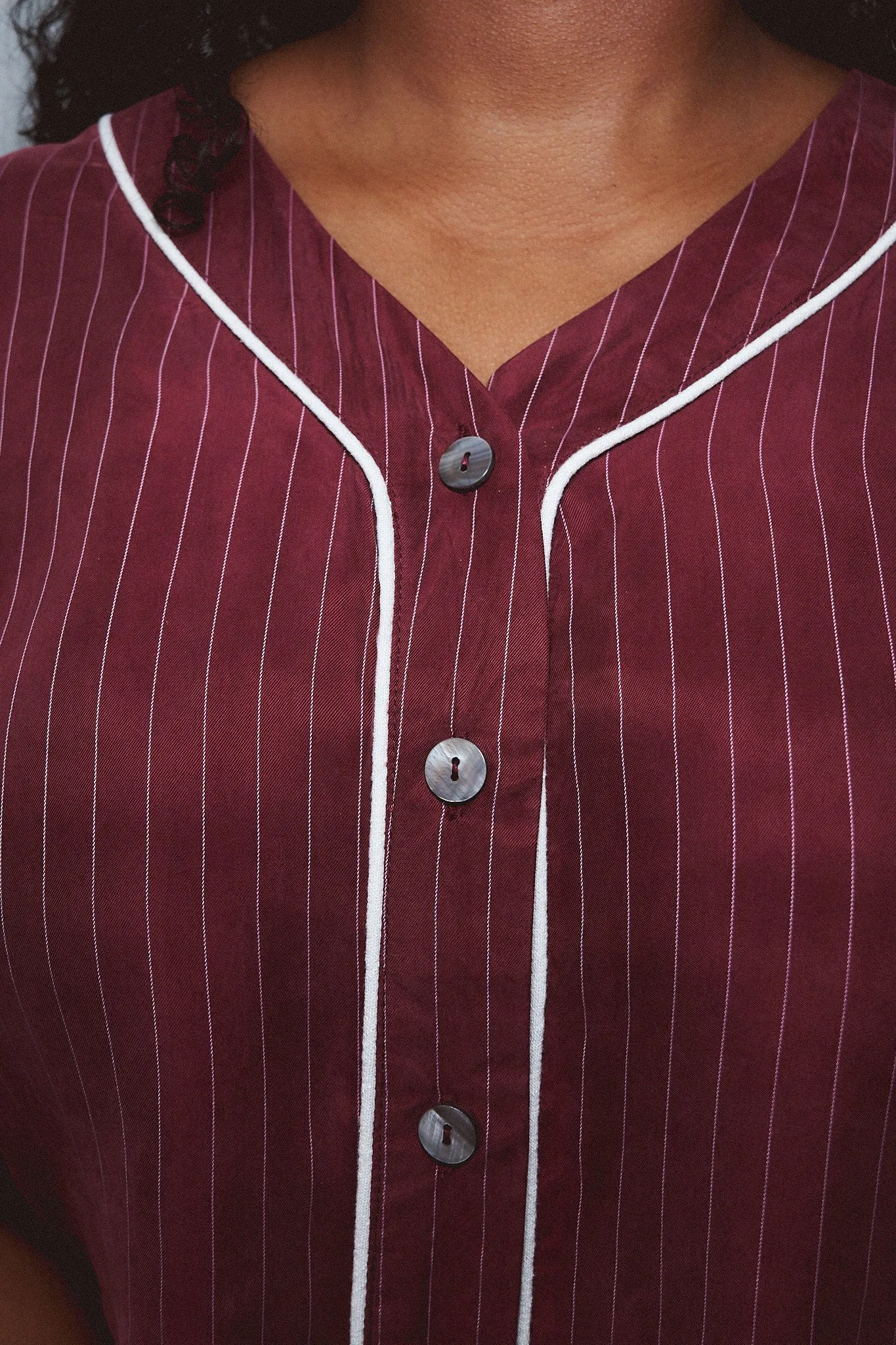 Baseball Crop Top Tencel Stripe Maroon sold by Fashion Brand Company product image thumbnail 3