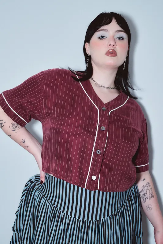 Baseball Crop Top Tencel Stripe Maroon made by Fashion Brand Company