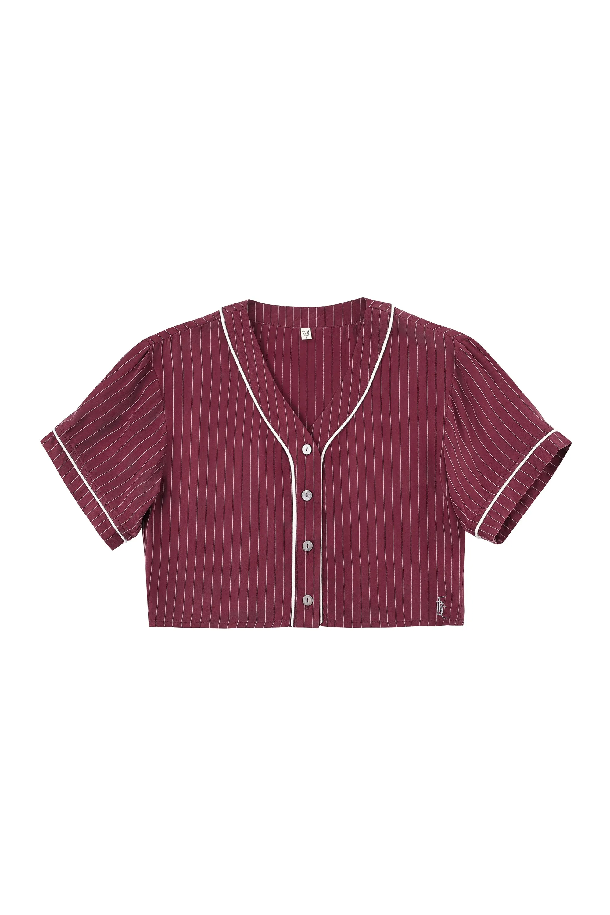 Baseball Crop Top Tencel Stripe Maroon sold by Fashion Brand Company product image thumbnail 2