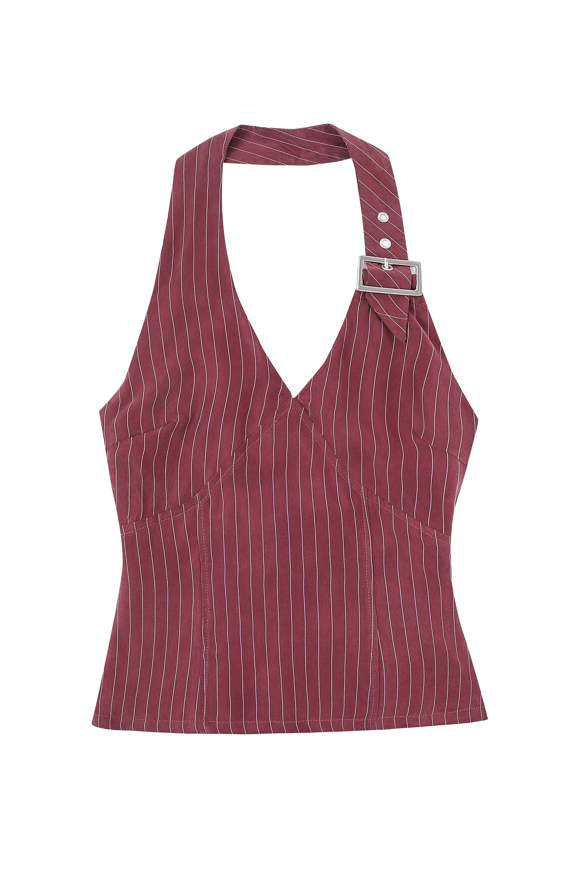 Buckle Halter Top Tencel Stripe Maroon sold by Fashion Brand Company product image thumbnail 3