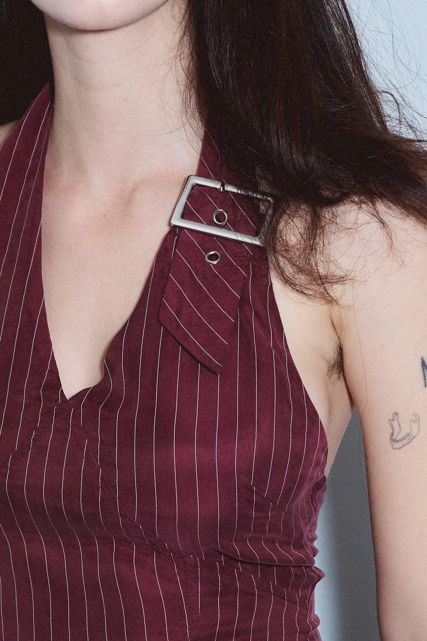 Buckle Halter Top Tencel Stripe Maroon sold by Fashion Brand Company product image thumbnail 4