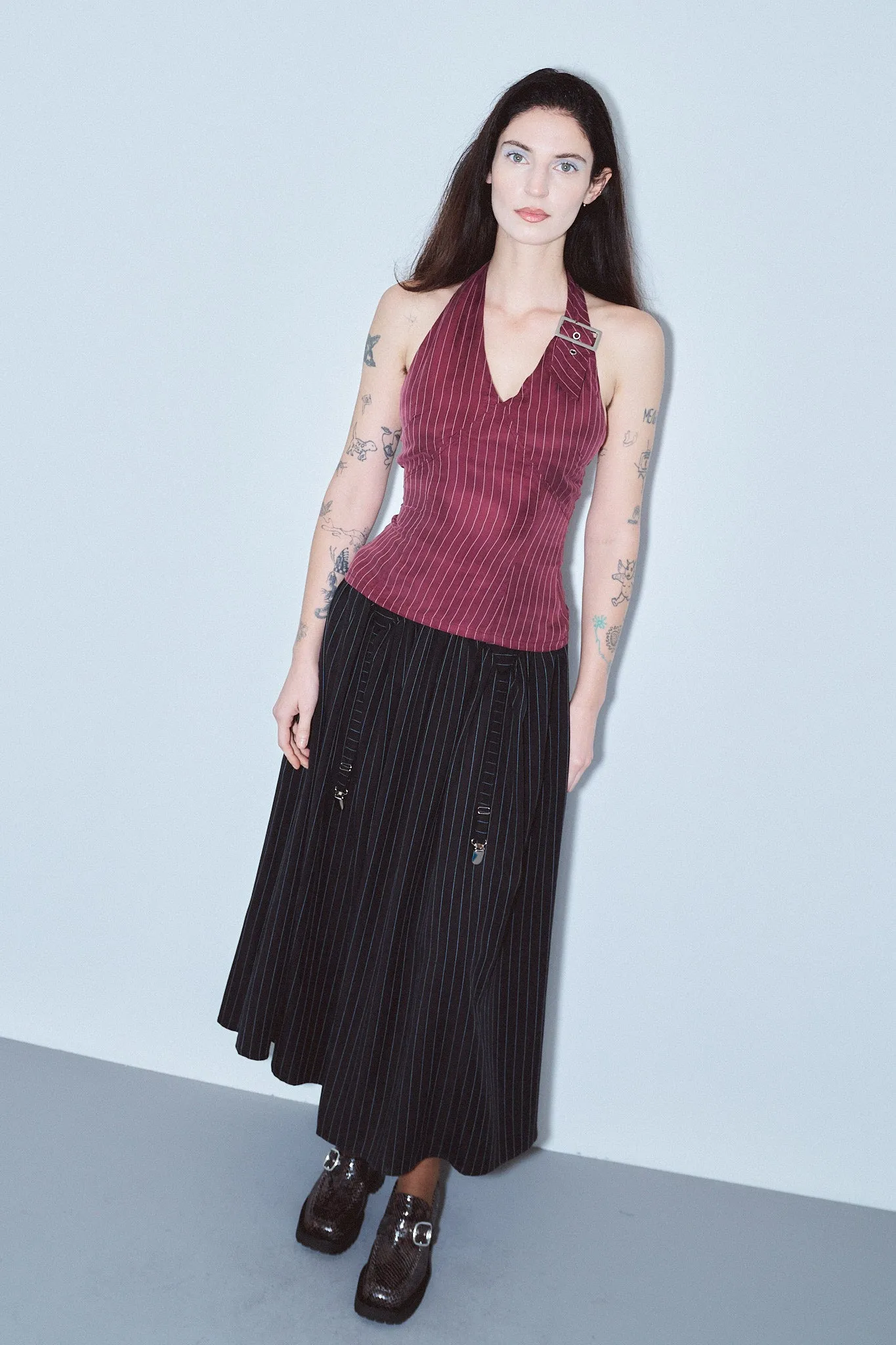 Buckle Halter Top Tencel Stripe Maroon sold by Fashion Brand Company product image thumbnail 5