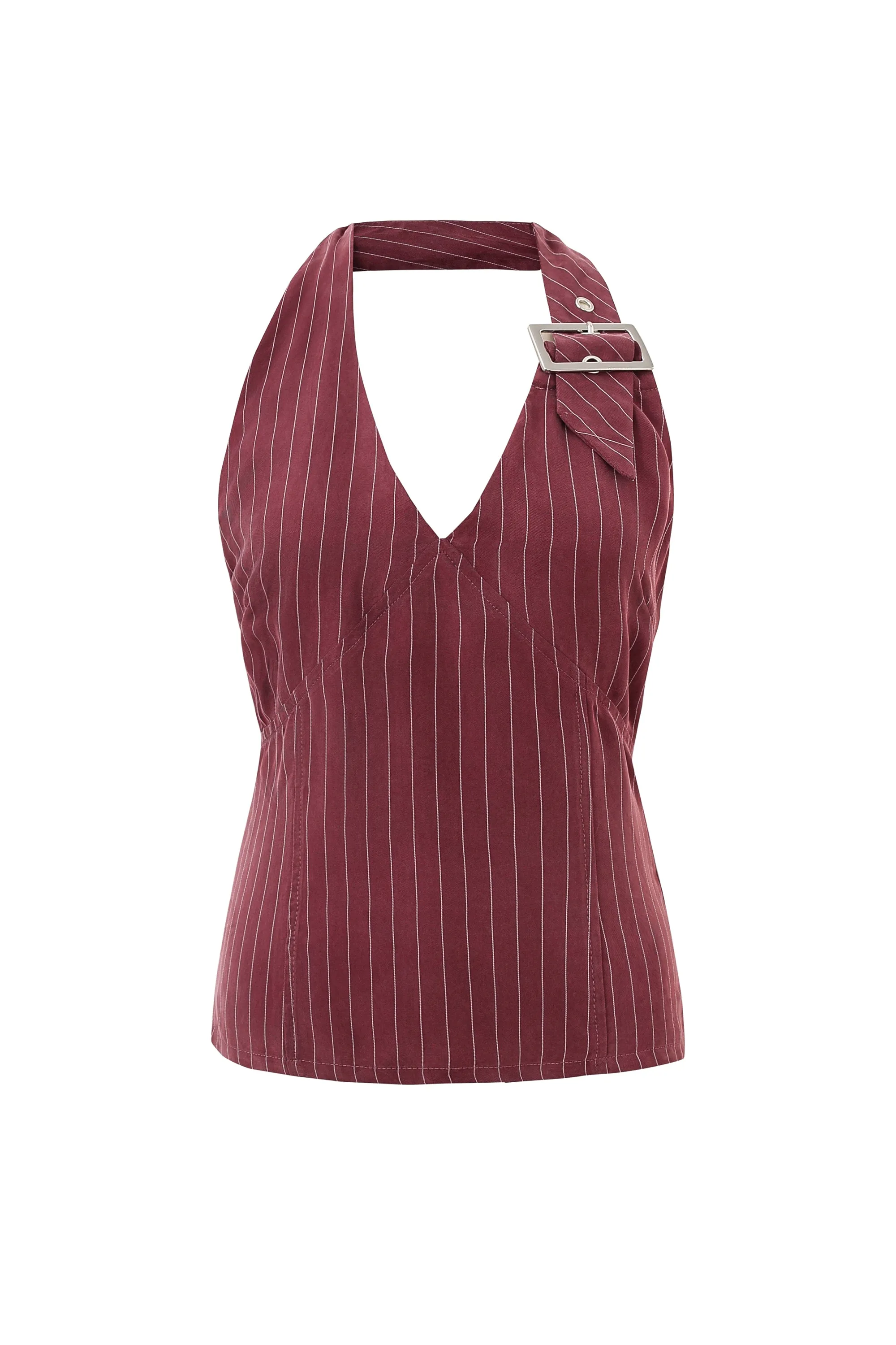 Buckle Halter Top Tencel Stripe Maroon sold by Fashion Brand Company product image thumbnail 2