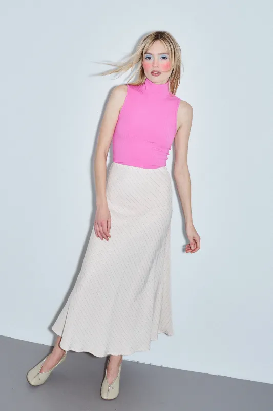 Baseball Bias Cut Skirt Tencel Stripe Cream made by Fashion Brand Company