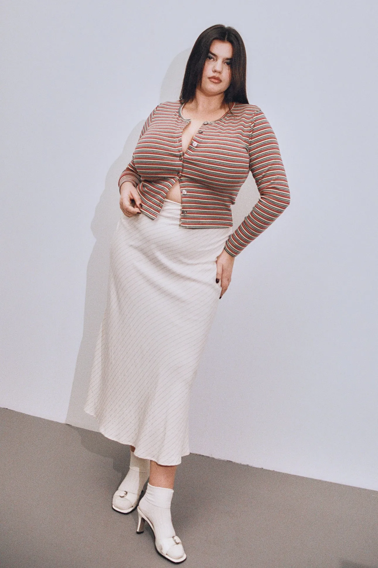 Baseball Bias Cut Skirt Tencel Stripe Cream sold by Fashion Brand Company product image thumbnail 5