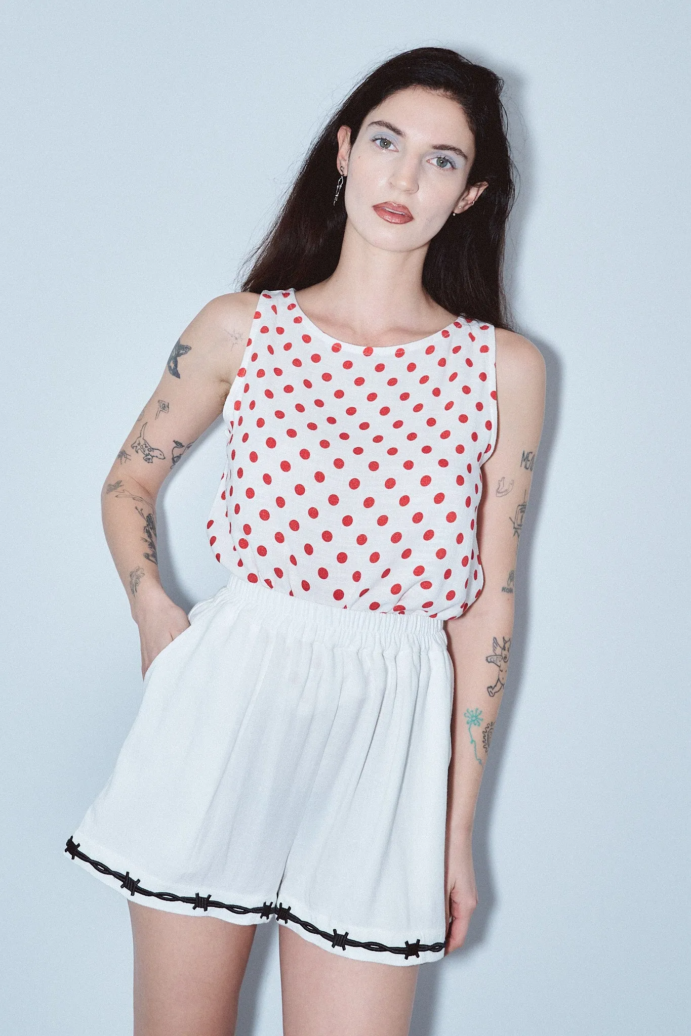Shift Tank Soft Linen Red Polka Dot sold by Fashion Brand Company