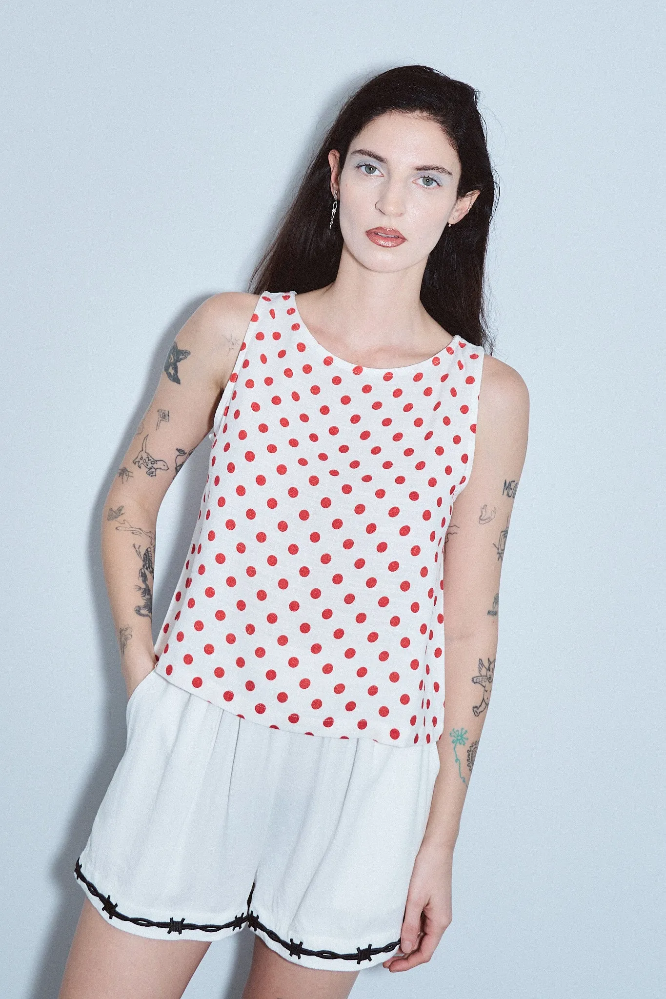 Shift Tank Soft Linen Red Polka Dot sold by Fashion Brand Company product image thumbnail 3