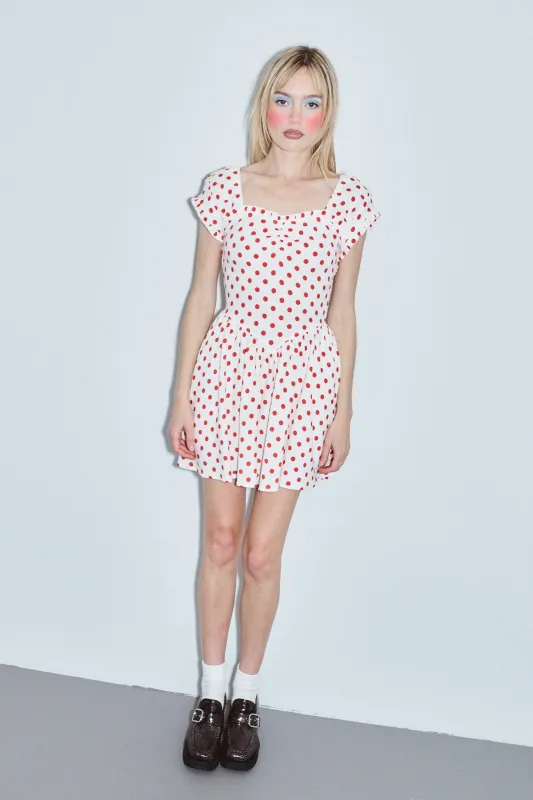 Sweetheart Soft Linen Mini Dress Red Polka Dot made by Fashion Brand Company