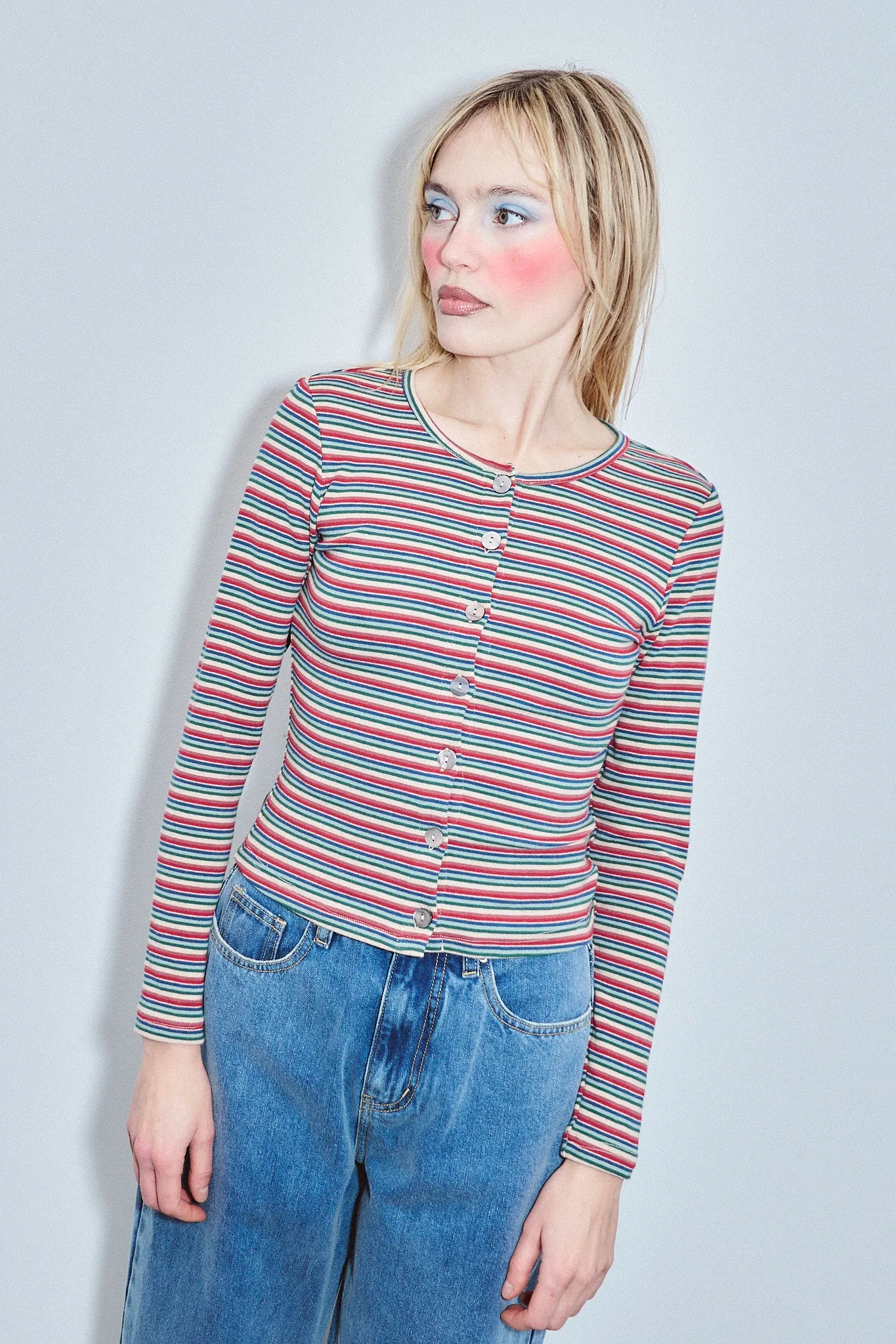 Long Sleeve Button Top Red Stripe sold by Fashion Brand Company product image thumbnail 3
