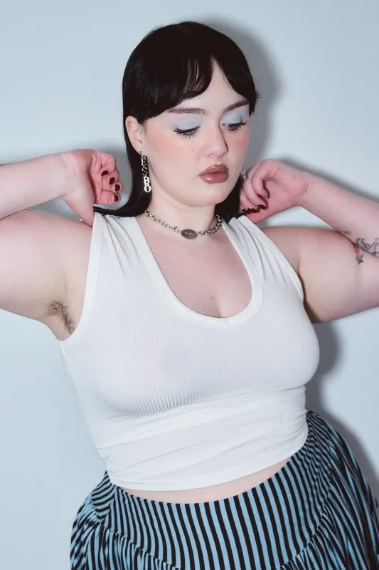 Tencel Rib Deep U Neck Tank Top White made by Fashion Brand Company