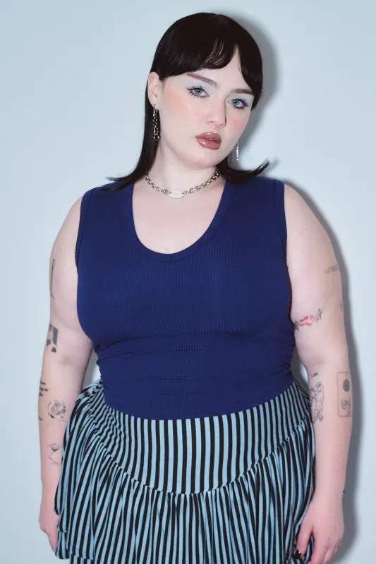 Tencel Rib Deep U Neck Tank Top Navy made by Fashion Brand Company