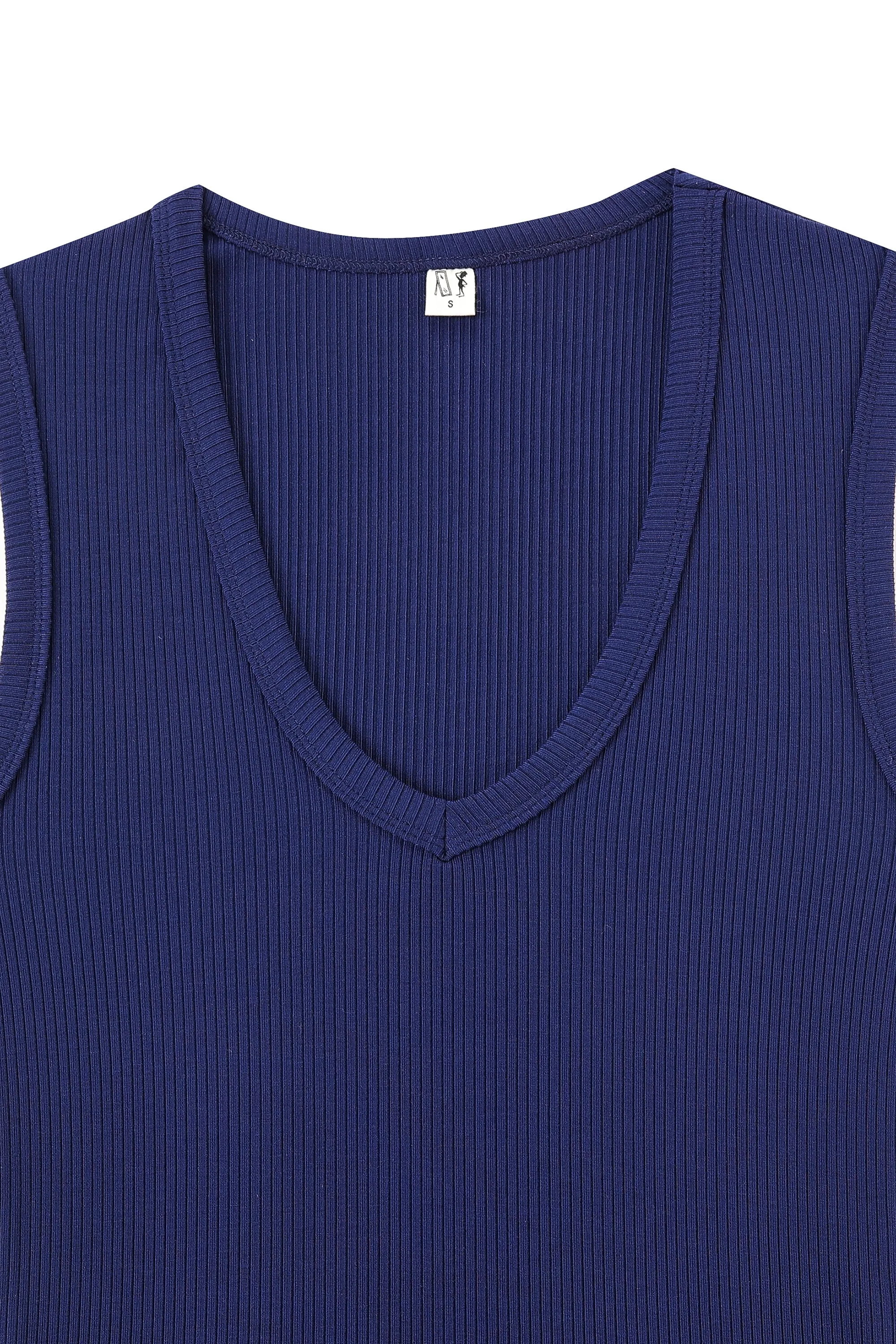 Tencel Rib Deep U Neck Tank Top Navy sold by Fashion Brand Company product image thumbnail 3