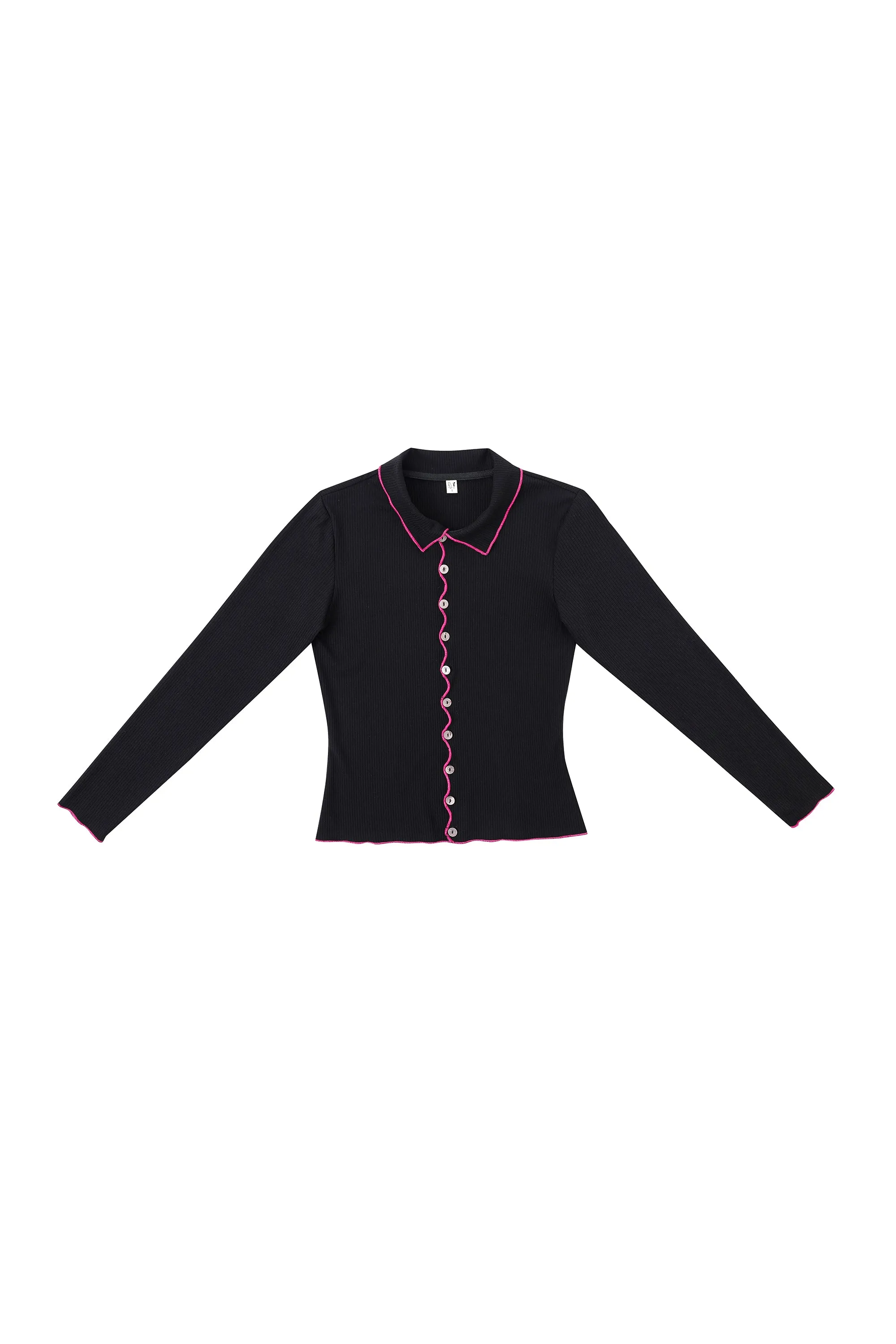 Long Sleeve Contrast Seam Tencel Rib Cardigan Black/Pink sold by Fashion Brand Company product image thumbnail 2