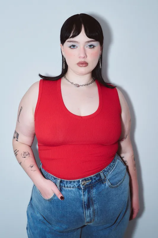 Tencel Rib Deep U Neck Tank Top Maraschino made by Fashion Brand Company