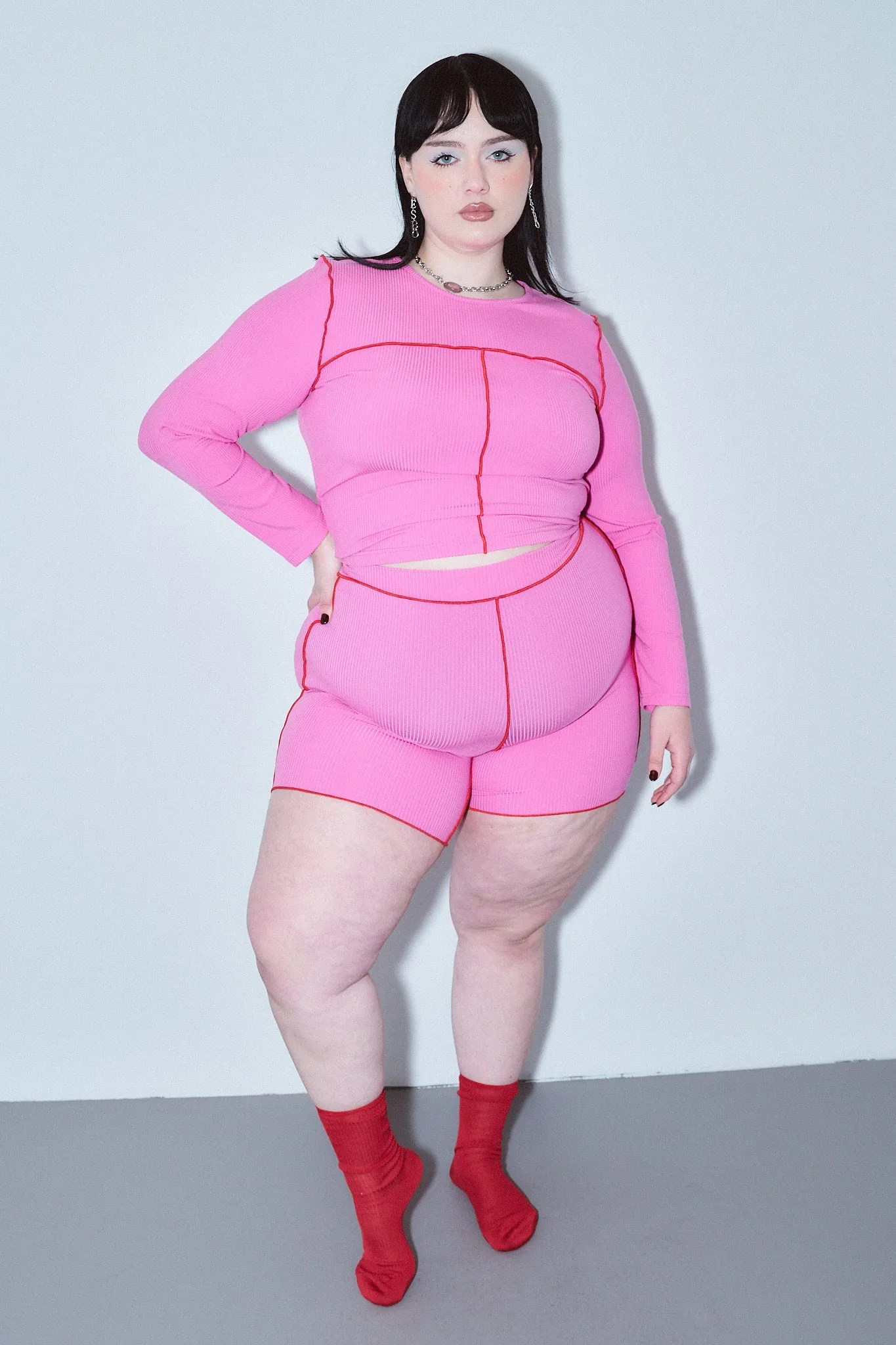 Tencel Rib Lounge Bike Shorts Pink sold by Fashion Brand Company product image thumbnail 2