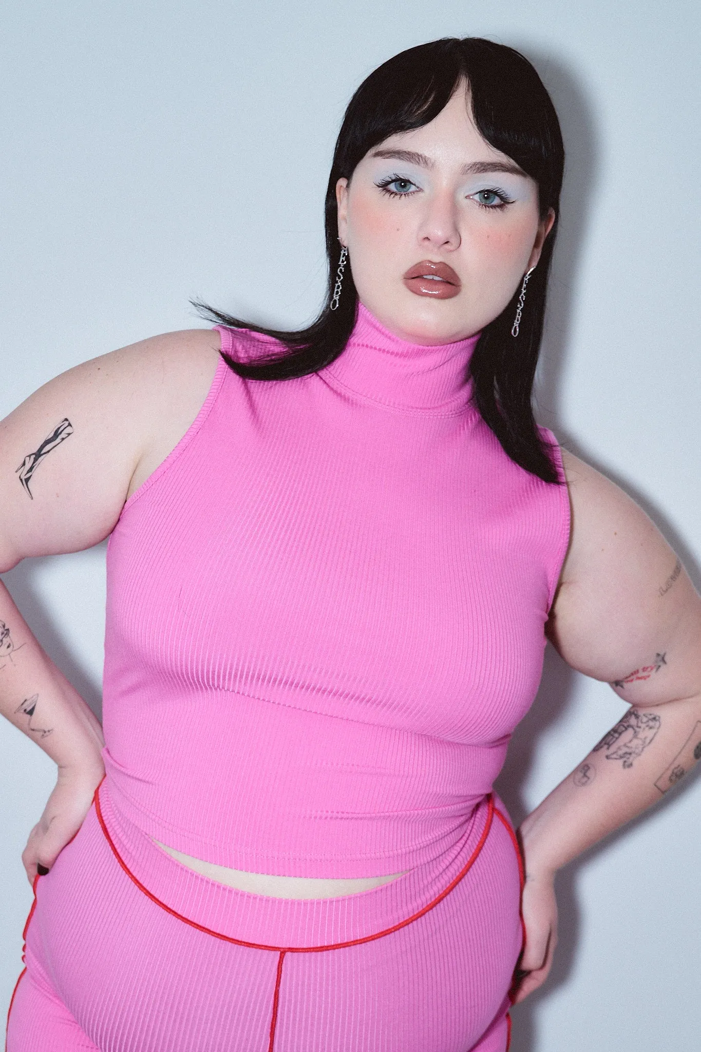 Mock Neck Tencel Rib Tank Pink sold by Fashion Brand Company product image thumbnail 5