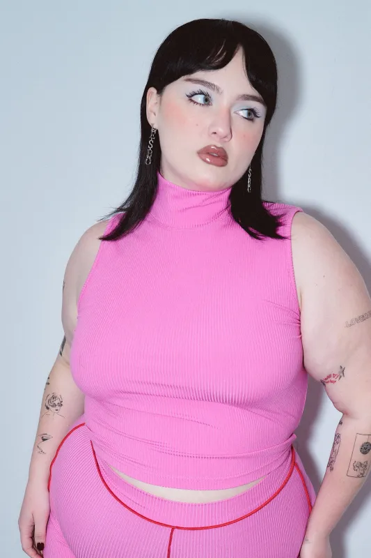 Mock Neck Tencel Rib Tank Pink made by Fashion Brand Company