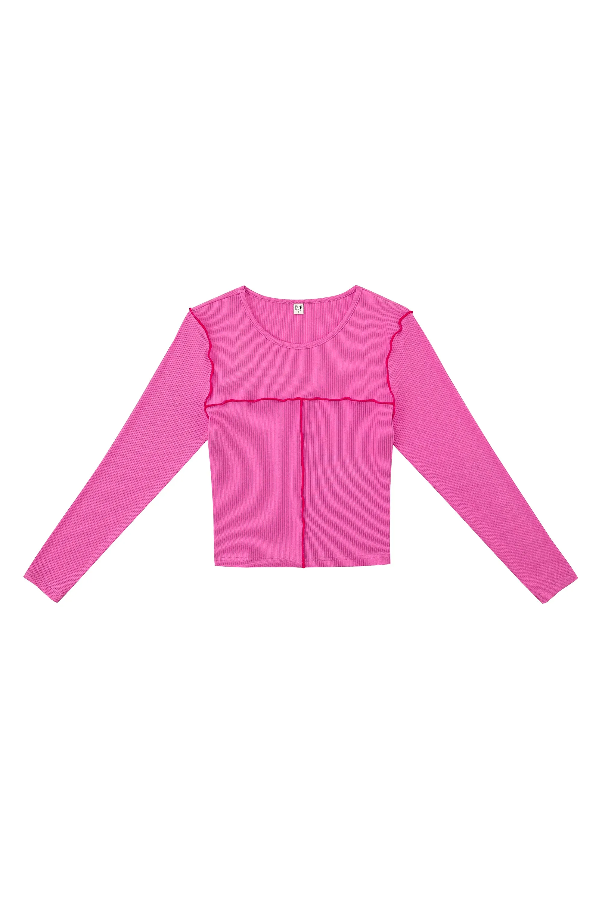 Seamed Long Sleeve Top Tencel Rib Pink/Red sold by Fashion Brand Company product image thumbnail 4