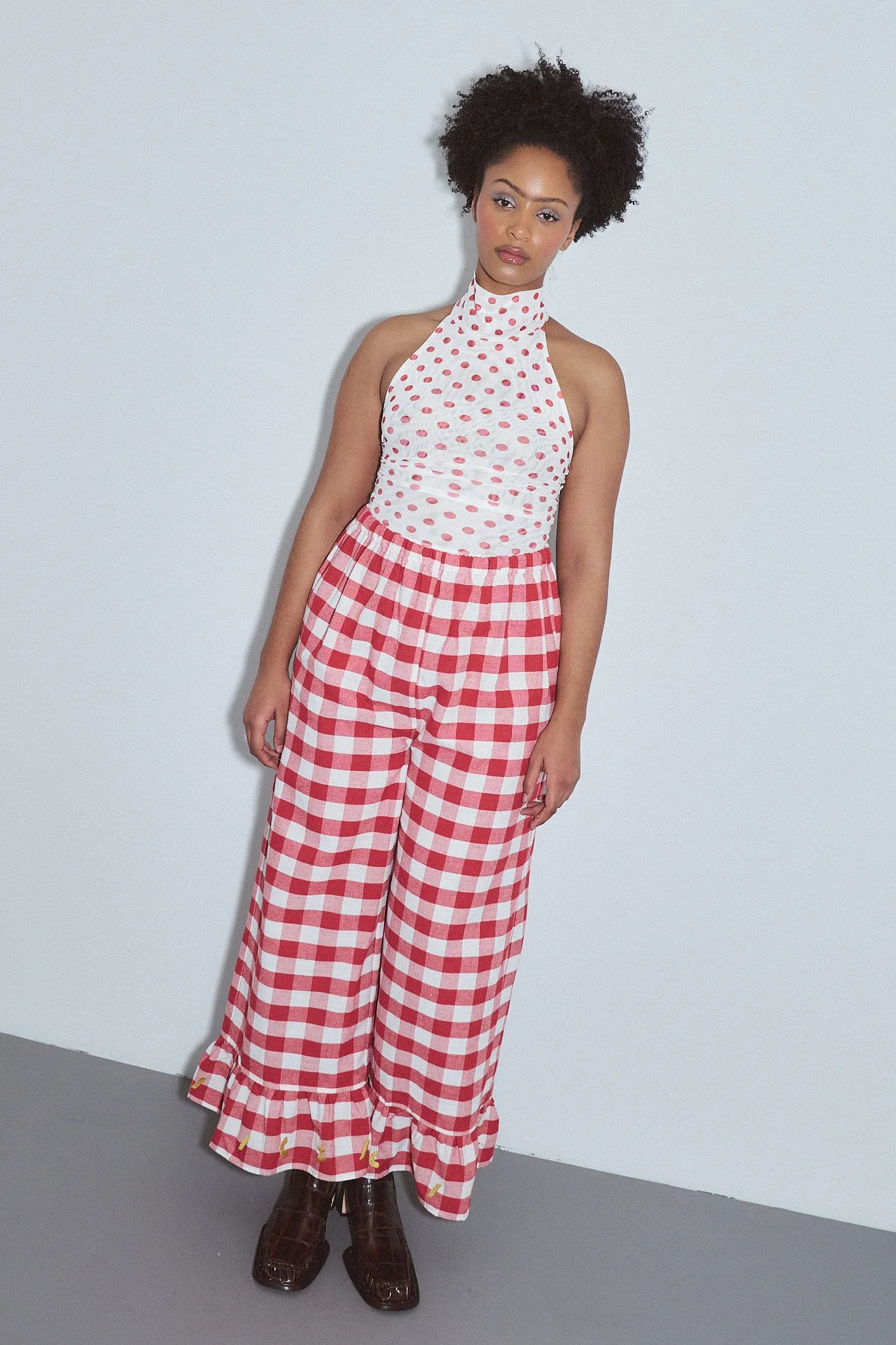 Mock Halter Mesh Tank Red Polka Dot sold by Fashion Brand Company product image thumbnail 4