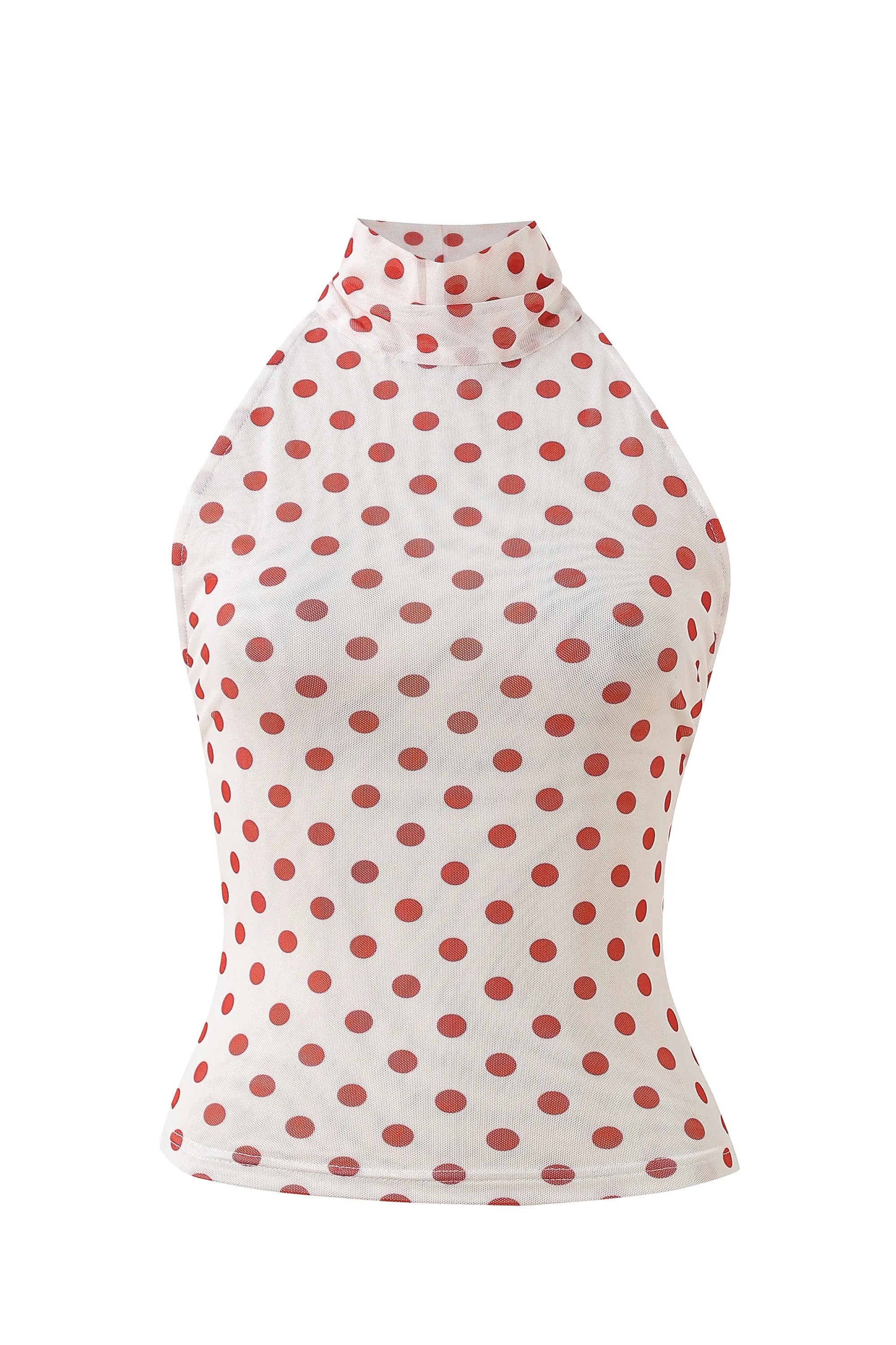 Mock Halter Mesh Tank Red Polka Dot sold by Fashion Brand Company product image thumbnail 2