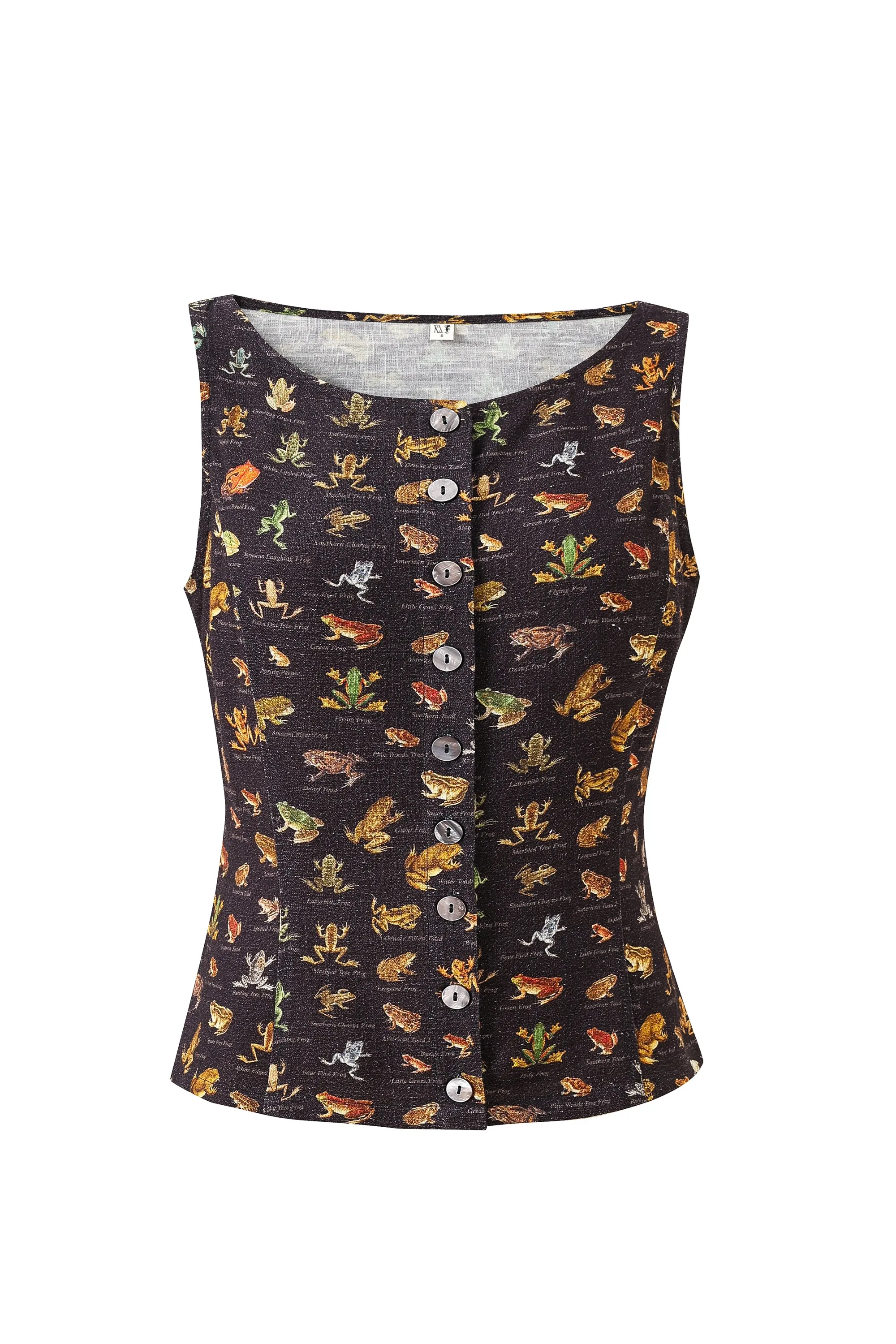 Soft Linen Button Down Tank Top Favorite Frogs sold by Fashion Brand Company