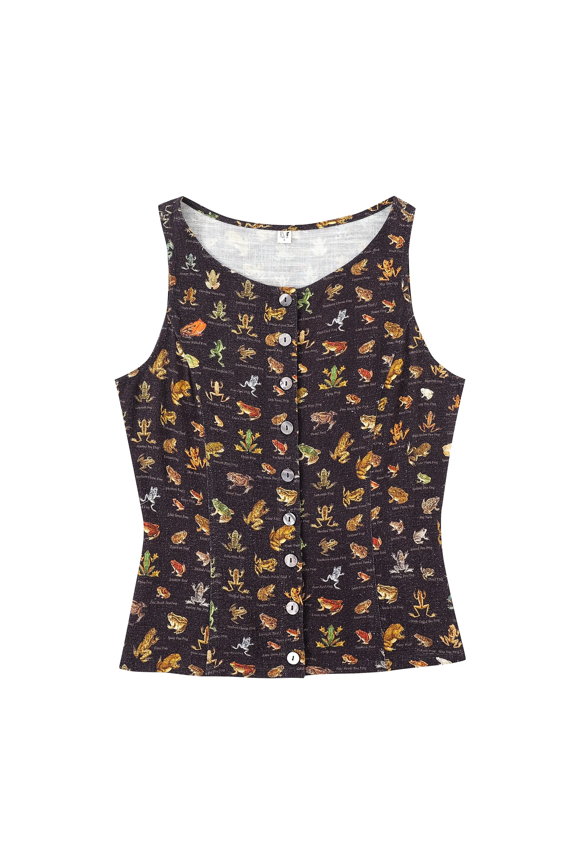 Soft Linen Button Down Tank Top Favorite Frogs sold by Fashion Brand Company product image thumbnail 4