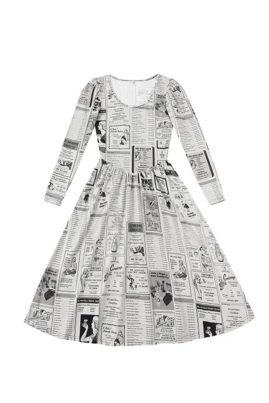 Long Sleeve Dress Stretchy Cotton White Pages made by Fashion Brand Company