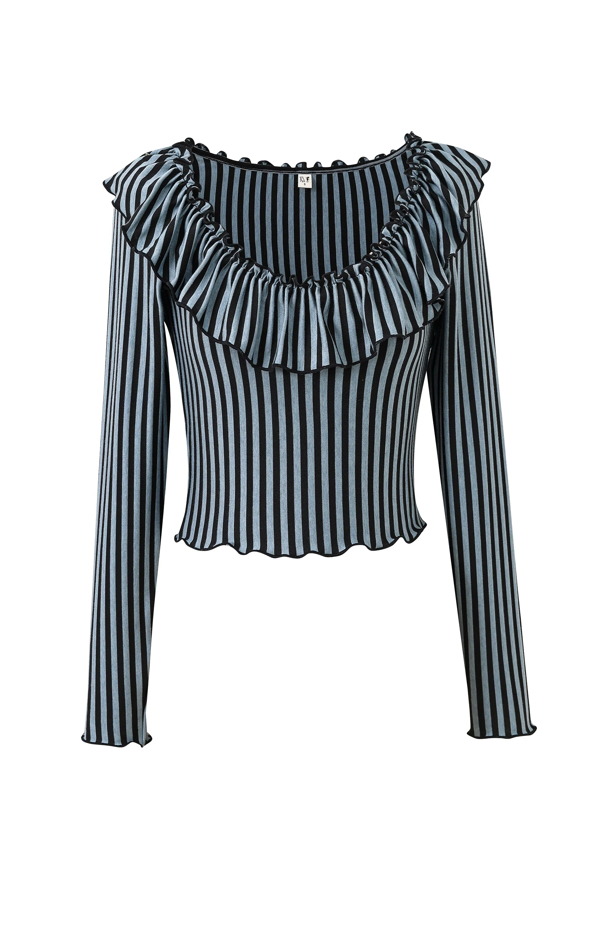 Ruffled Scoop Neck Long Sleeve Top Blue Stripe sold by Fashion Brand Company product image thumbnail 2
