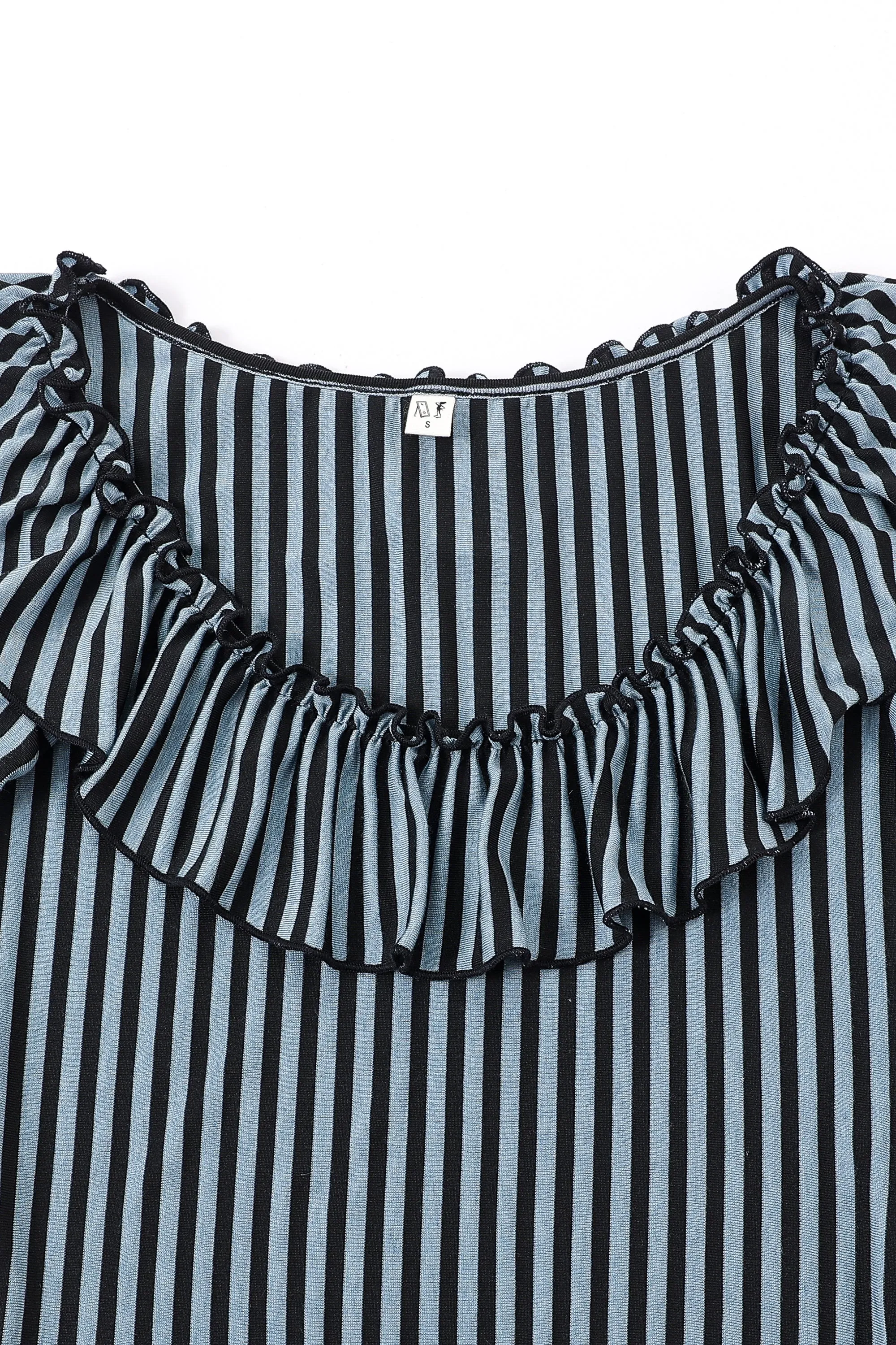 Ruffled Scoop Neck Long Sleeve Top Blue Stripe sold by Fashion Brand Company product image thumbnail 4