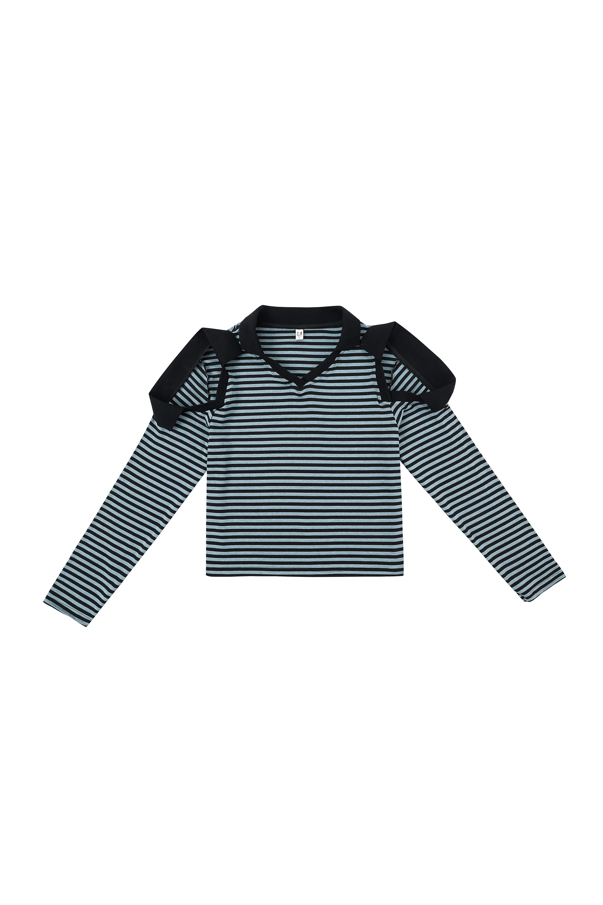 Long Sleeve 3 Collar Rugby Tee Blue Stripe sold by Fashion Brand Company product image thumbnail 2